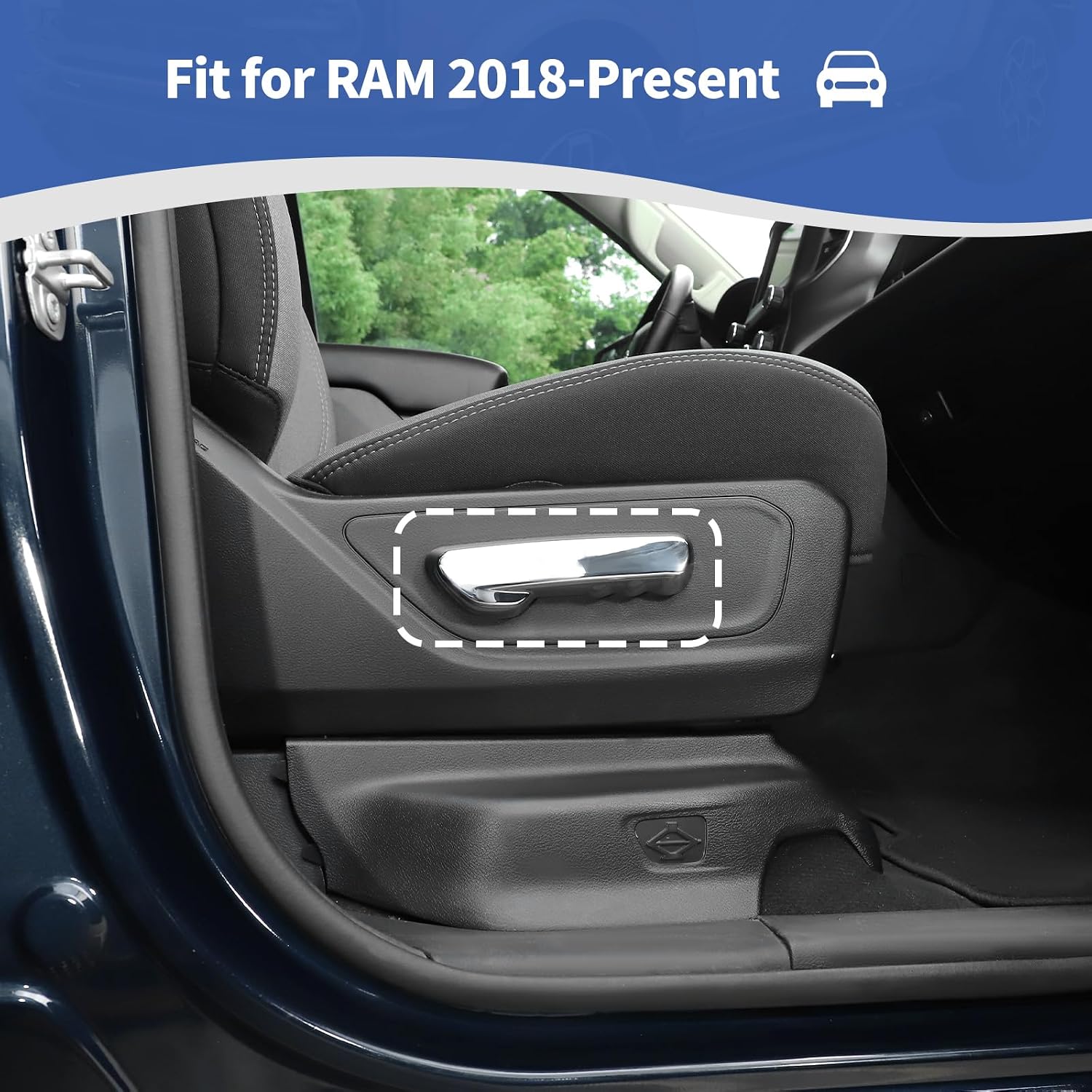for RAM Passenger Seat Manual Switch Cover Trim Fit for RAM 2018-Present Chrome Interior Accessories 1pcs