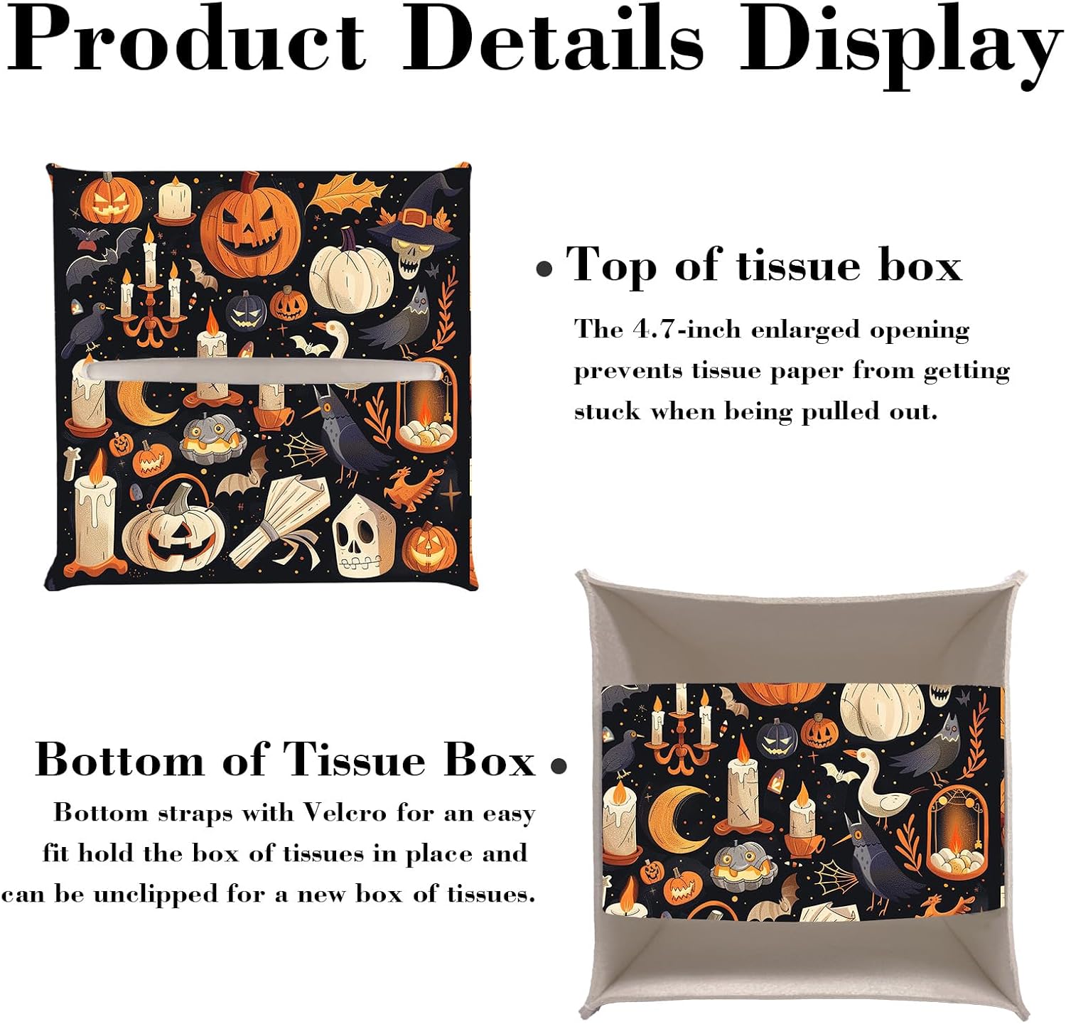 Halloween Pumpkin Ghost Leather Tissue Box Cover, 5x5 Tissue Holder Decor image 3