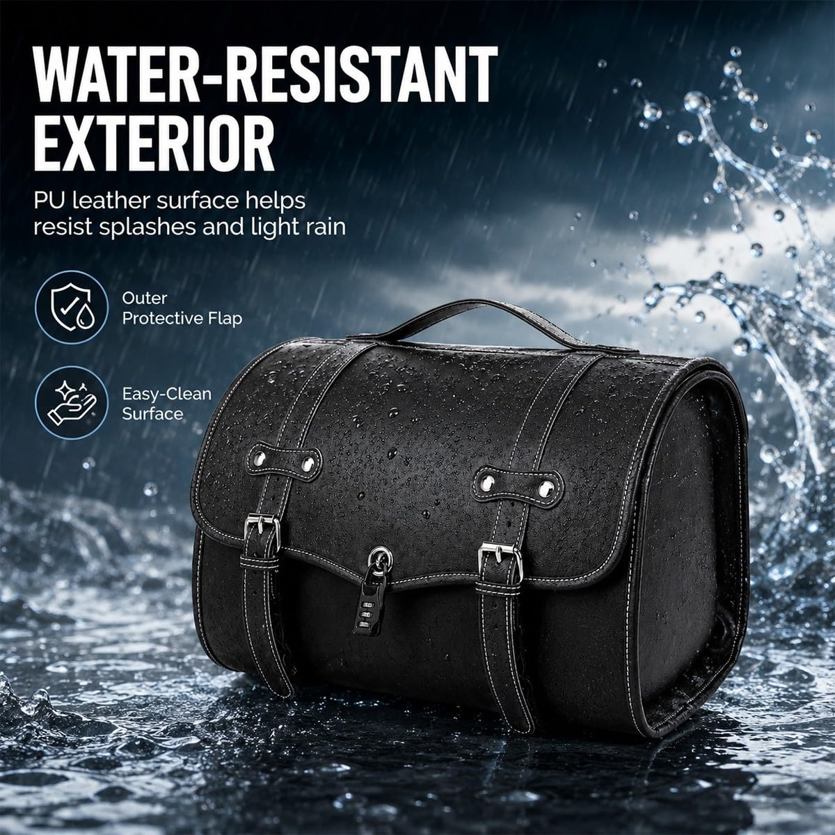 Motorrad Hecktasche 39×32×28cm, Abschließbare PU-Leder Aufbewahrungstasche für Scooter, E-Bike und Moped, Heckträger Gepäcktasche für Halbhelme, Zubehör und Alltag