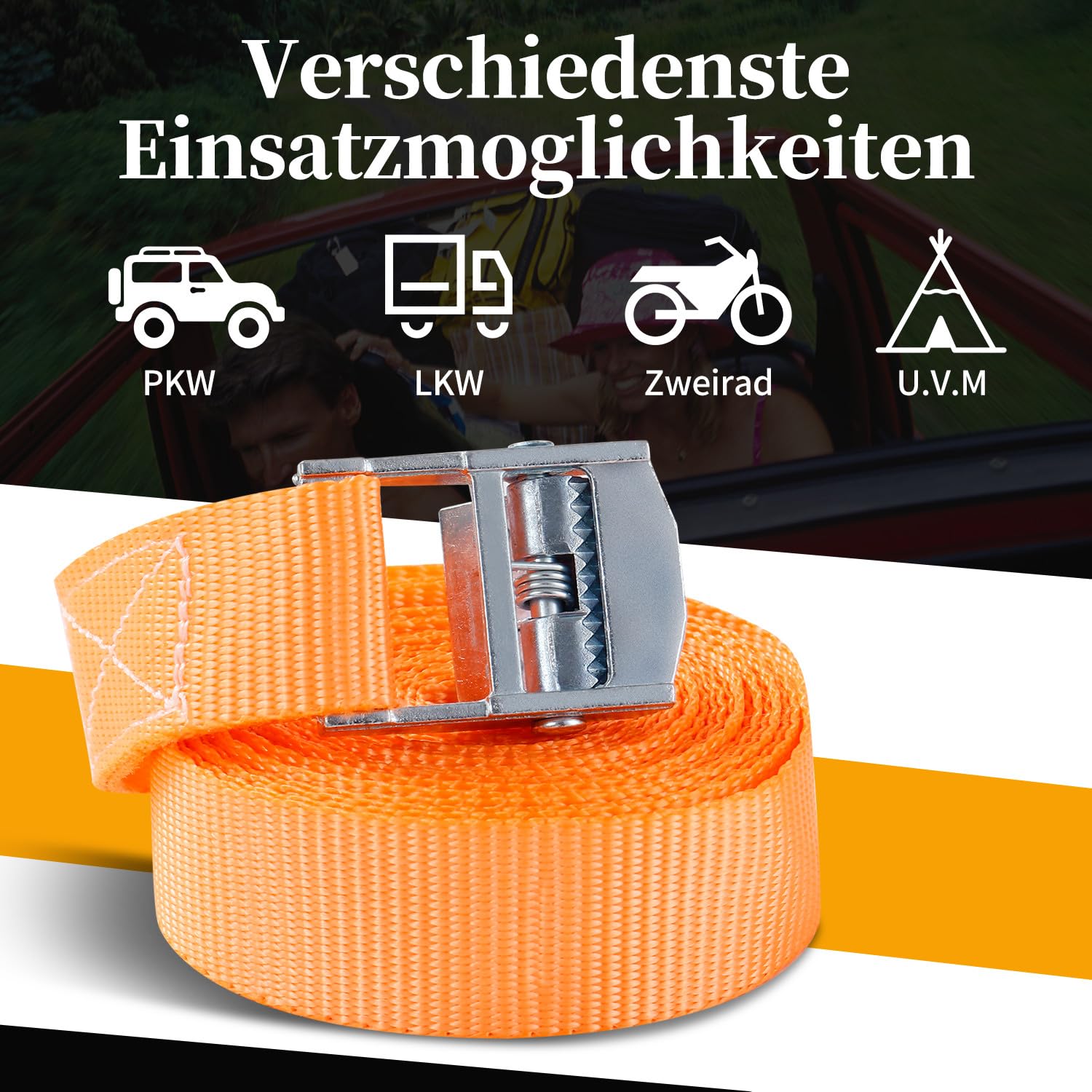 Cinchas de Amarre 25mm x 4m Correas Tensoras DIN EN 12195-2 Naranja