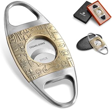 Cigar Cutter Stainless Steel Carved Guillotine Double Cutting Blade Gift Box PackagingGold Blade + Gray Handle