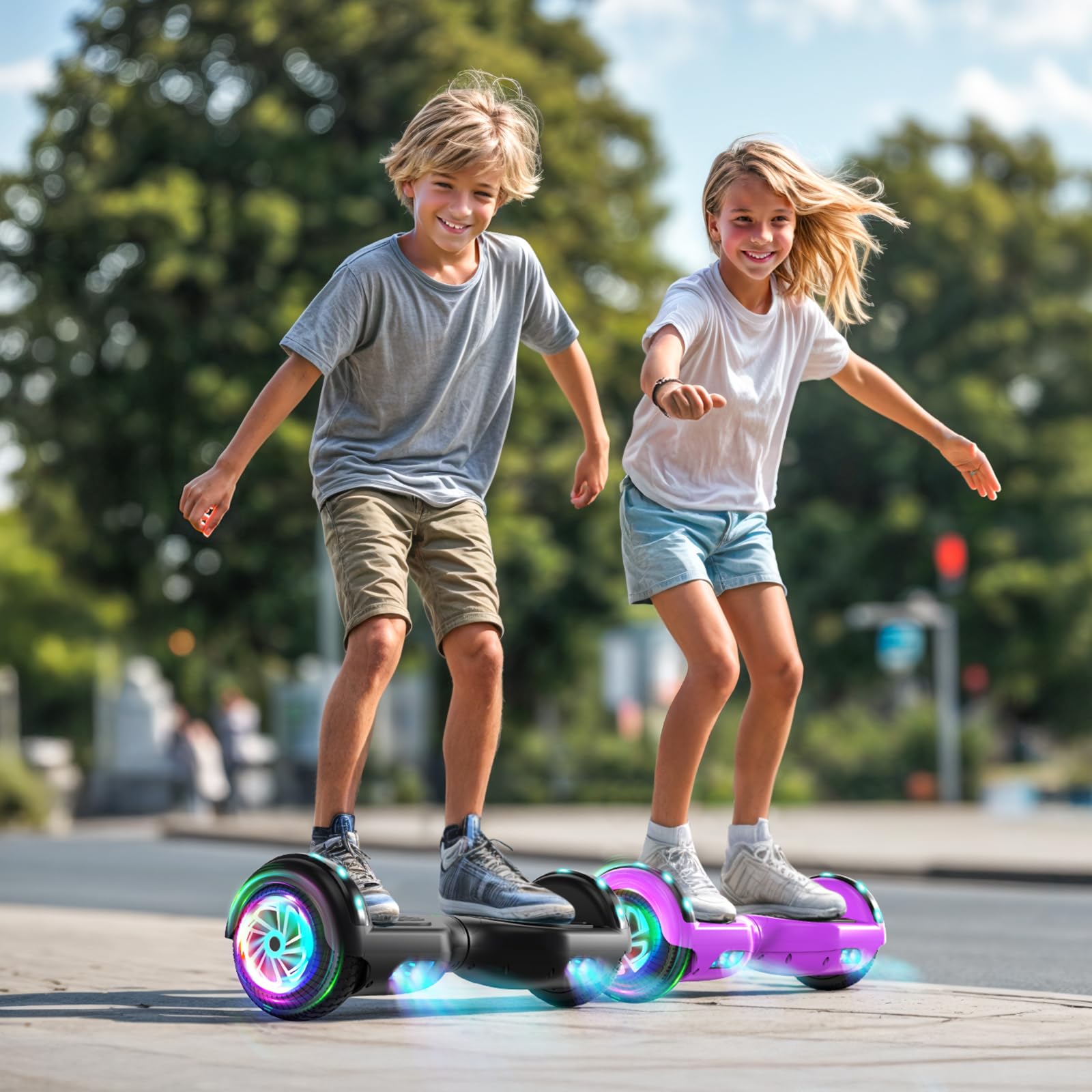 SISIGAD Hoverboard All-Terrain Zweirad-Selbstausgleichender Flash Wheel Elektroroller mit kabellosem Bluetooth-Lautsprecher