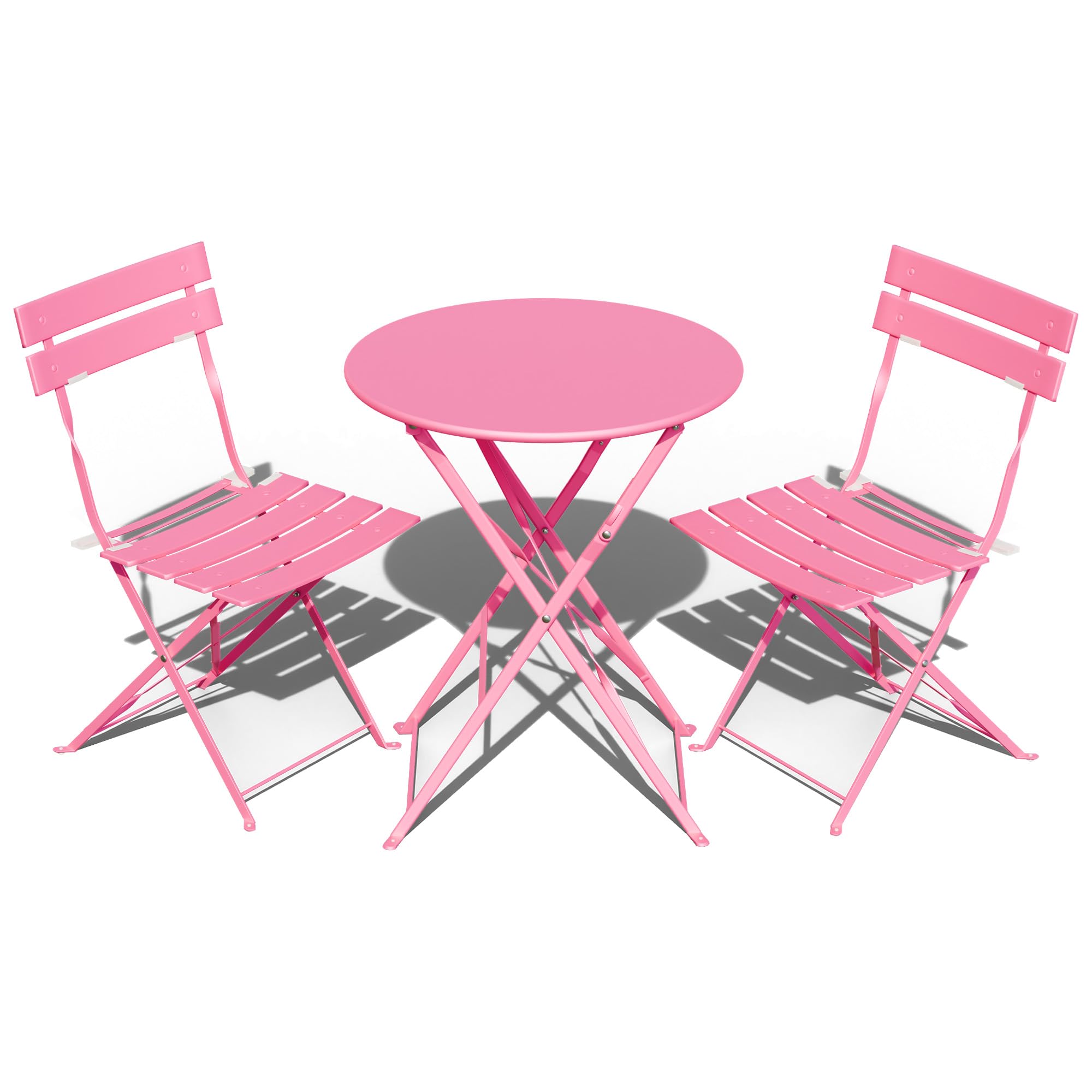 RELAX FIELD Folding Bistro Table and Chairs Set of 2, Balcony Furniture, Outdoor Garden Bistro Set for 2, Small Garden Furniture Set 3 Piece, Rose Red