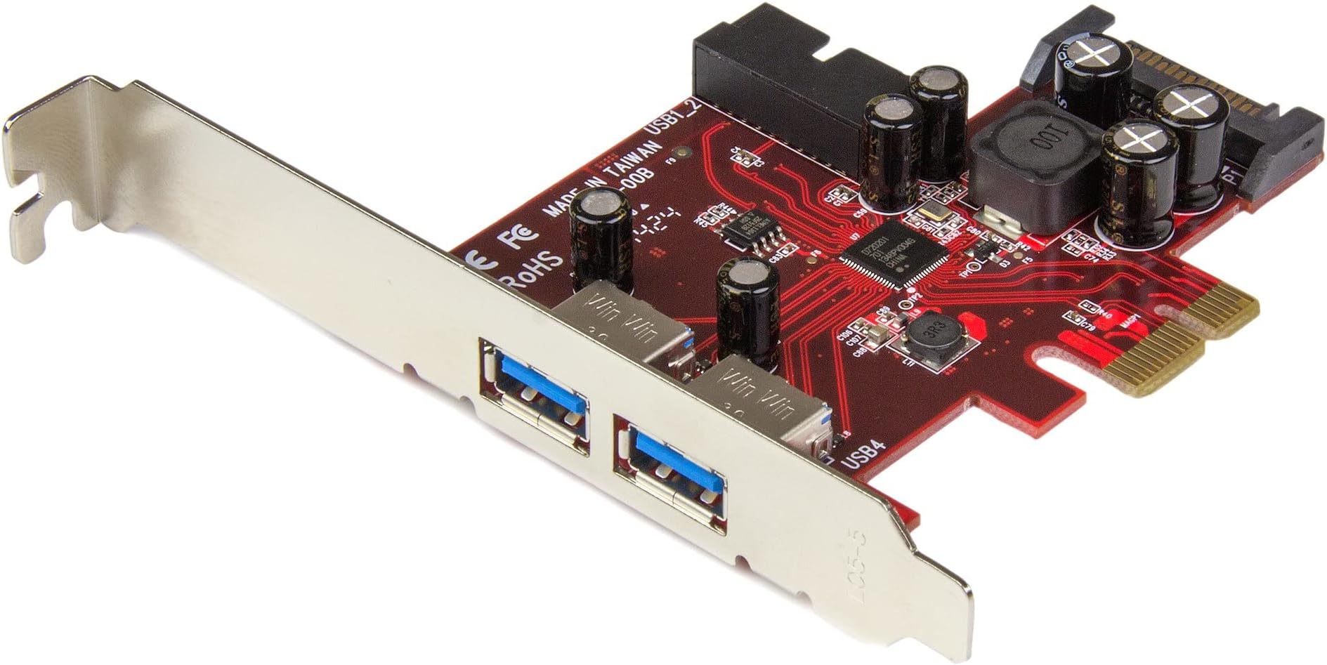 4 Port PCI Express USB 3.0 Card - 2 External & 2 Internal - SATA Power - UASP Support - 2X Int Motherboard-Style Headers