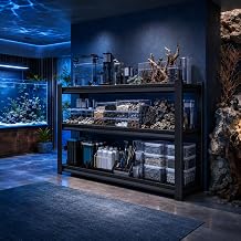 Aquarium Stand, Freestanding Fish Stand with Storage for Living Room, Heavy Duty Metal Shelving Fish Tank Holder for 30-40 Gallon Breeder Tanks, Black 3-Tier, 31.5" H35.4" W13.8" D