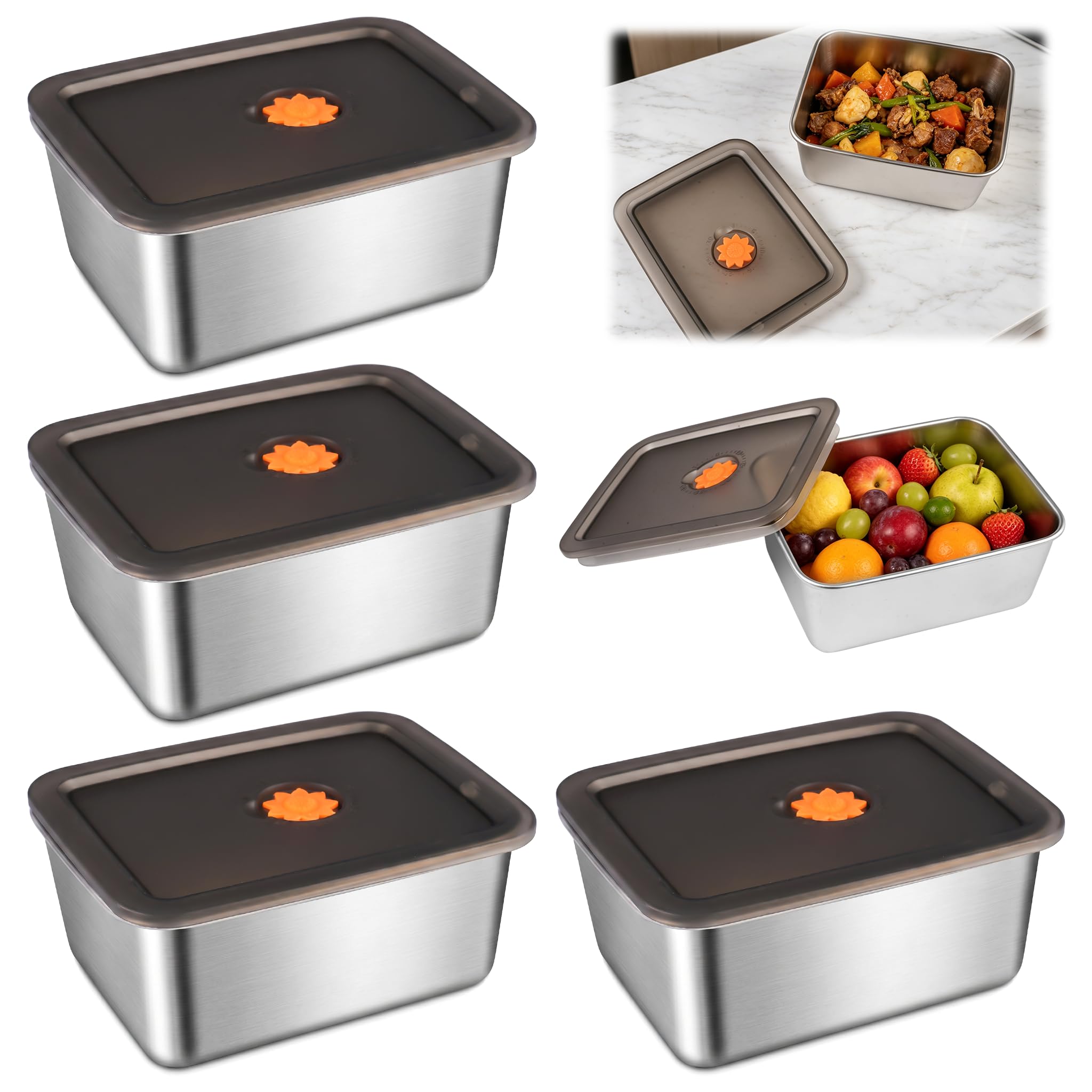 4 Stück 600 ML Aufschnittboxen für Kühlschrank Edelstahl 13.9 × 11 × 5.8 cm