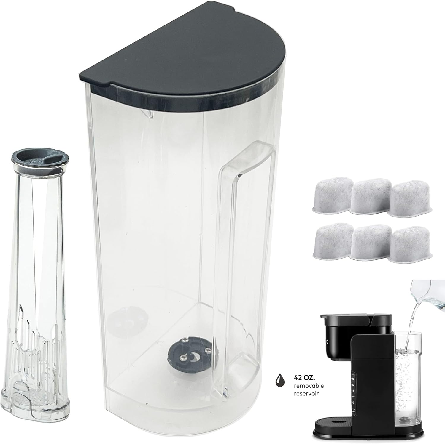 Replacement Water Reservoir with Black Lid and 6pcs water filter and 1pcs water filter holder,Compatible with Keurig K-Express Coffee Maker Only,Model is K-26