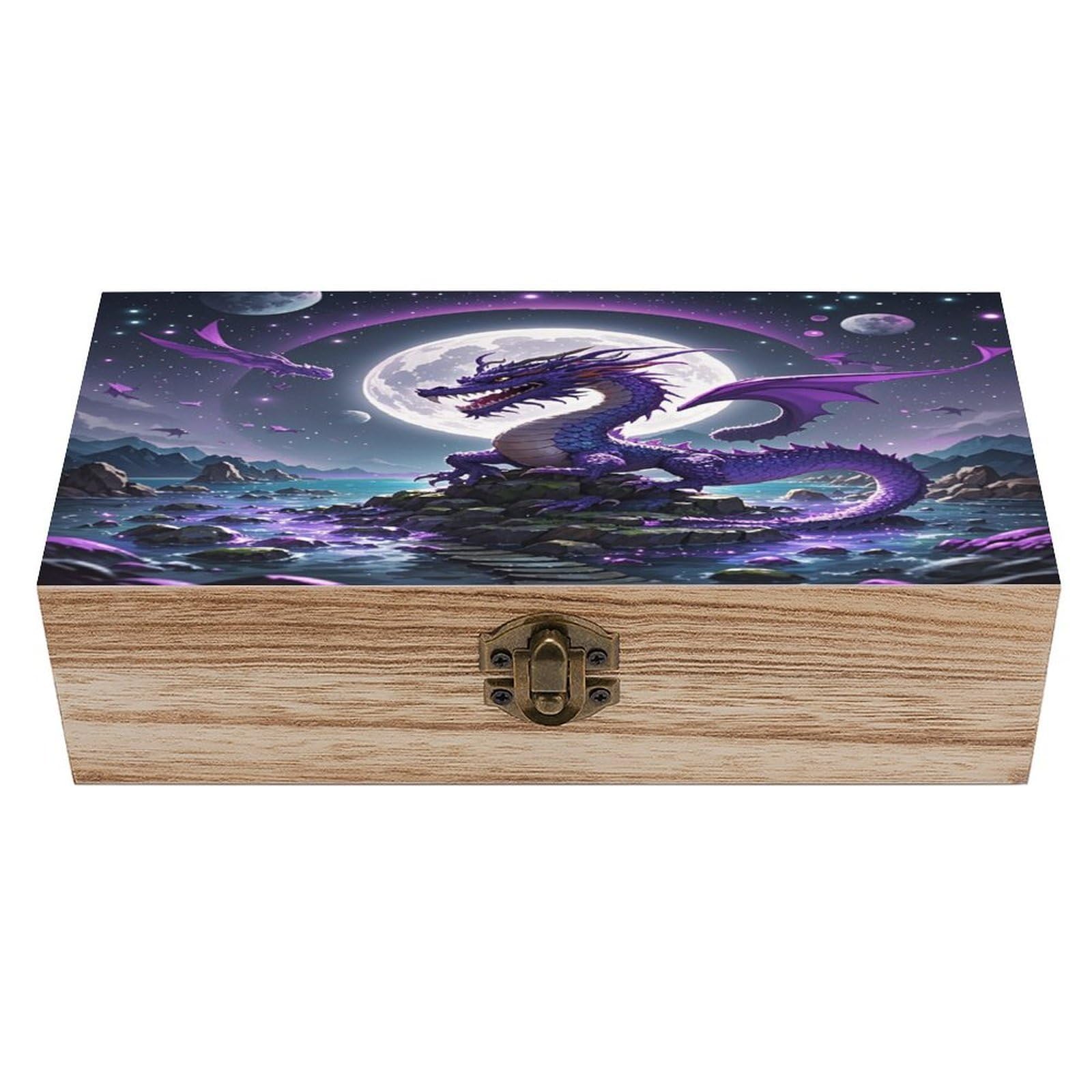 LZQPOEAS Purple Dragon Moon Wooden Box Storage Space to Organize Jewelry in A Beautiful Small Storage Box Decorative Card Boxes Memory Treasure Boxes for Crafts And Photo Storage
