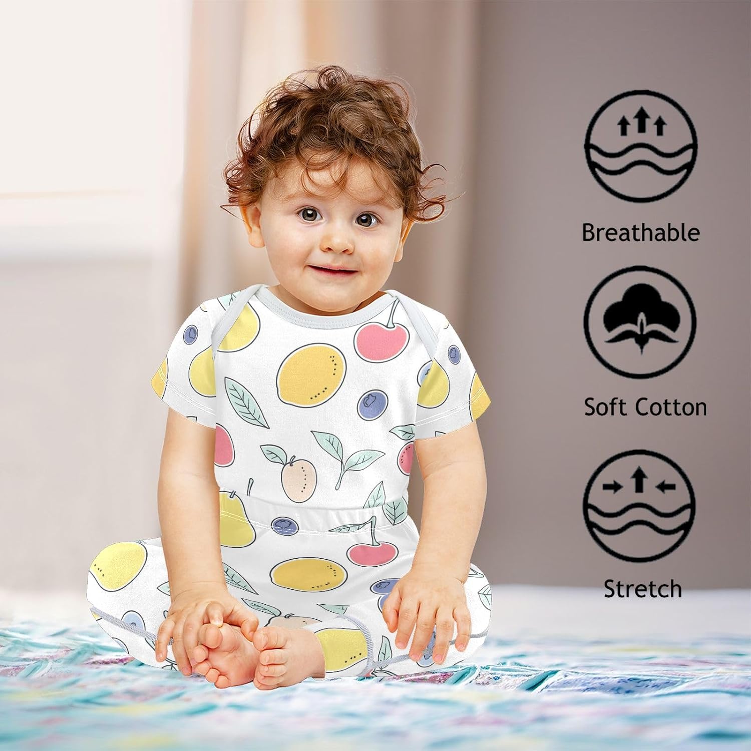 vvfelixl Baby Clothes Line Art Fruit Baby Bodysuits Set Unisex Short Sleeve Babys Pants Sets 0-3M