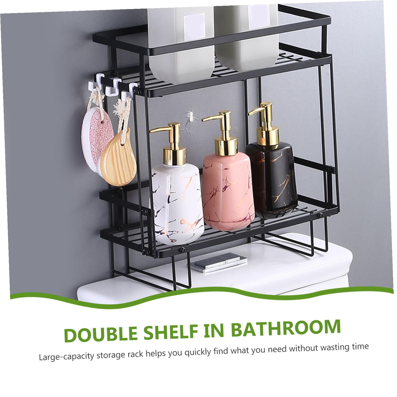 Estantería Doble para Baño sin Taladrar Organizador Multiusos sobre Inodoro Estructura Resistente y Antioxidante Ahorro de Espacio para Artículos y Toallas