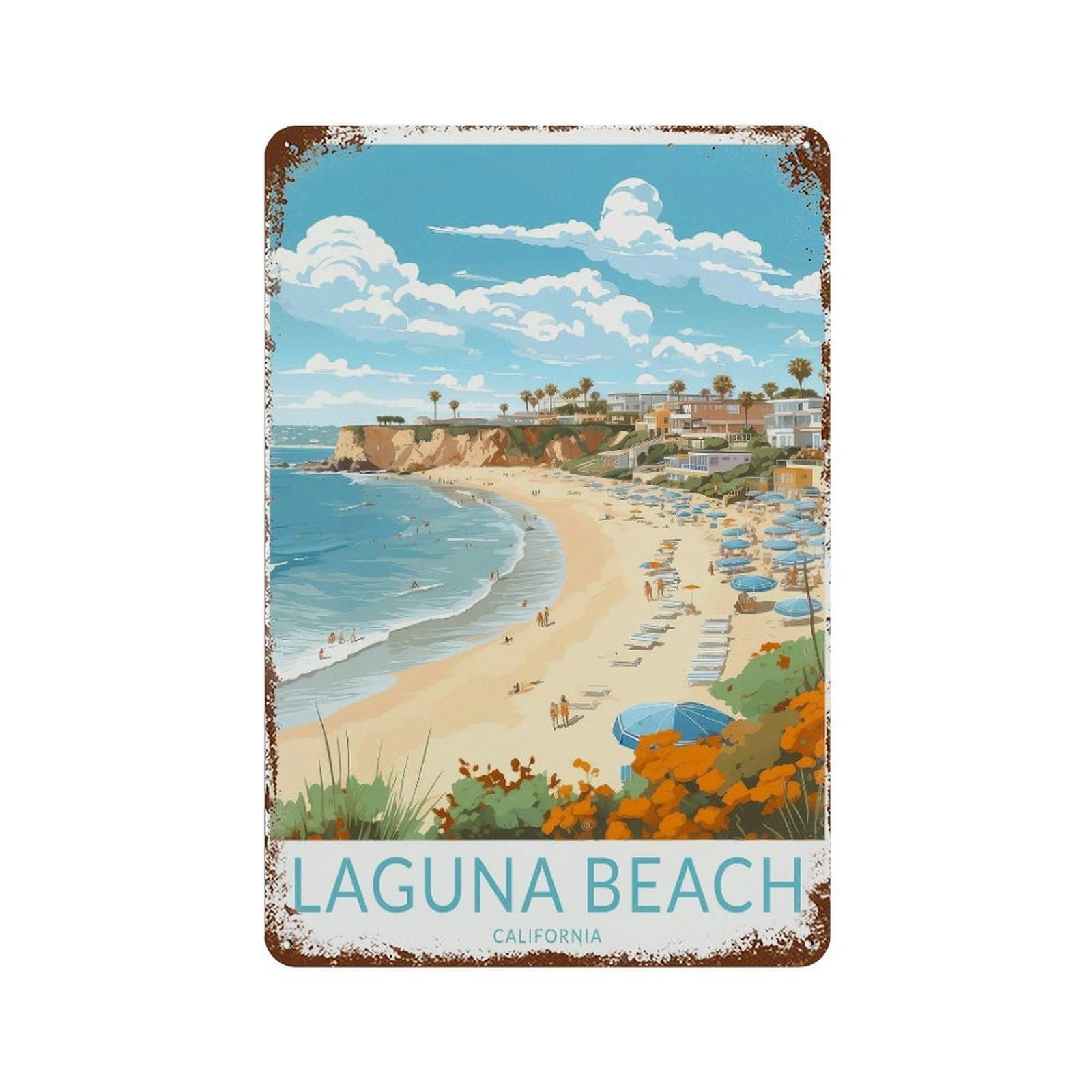 xiaoxiaoshen Laguna Beach California Travel Coast Decor Wall Decor Art Metal Tin Poster Modern Home Decor Art Home Bar Shop Decorations Vintage Sign 30x20cm