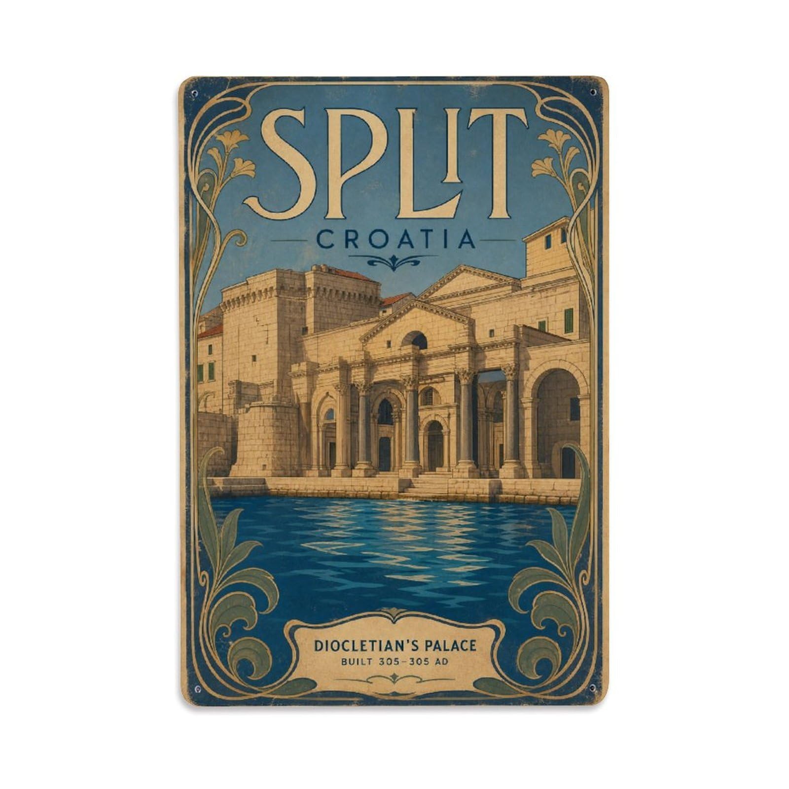 Vintage Travel Croatia Split Metal Tin Sign Plaque Wall Decor for Cafe, Club Bar, Office, Garden Metal Poster 8x12Inch