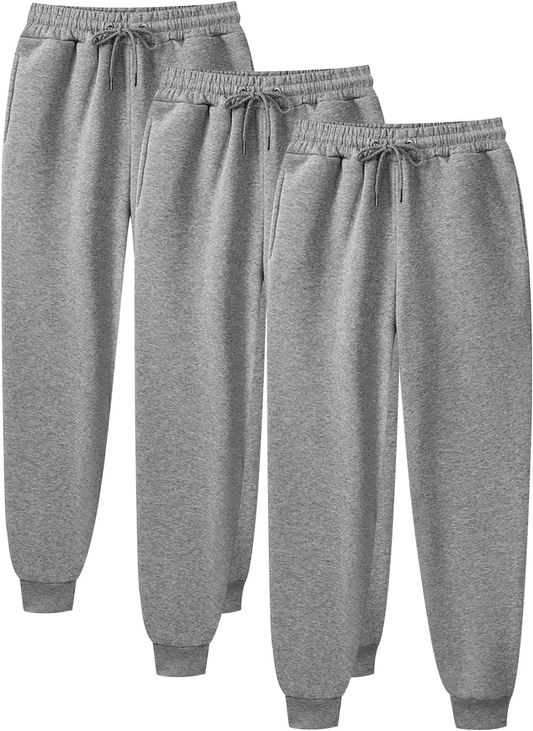 HGps8w 3 Pack Womens Drawstring Joggers Sweatpants Basic Solid Color Elastic Waist Casual Athletic Track Pants with Pockets