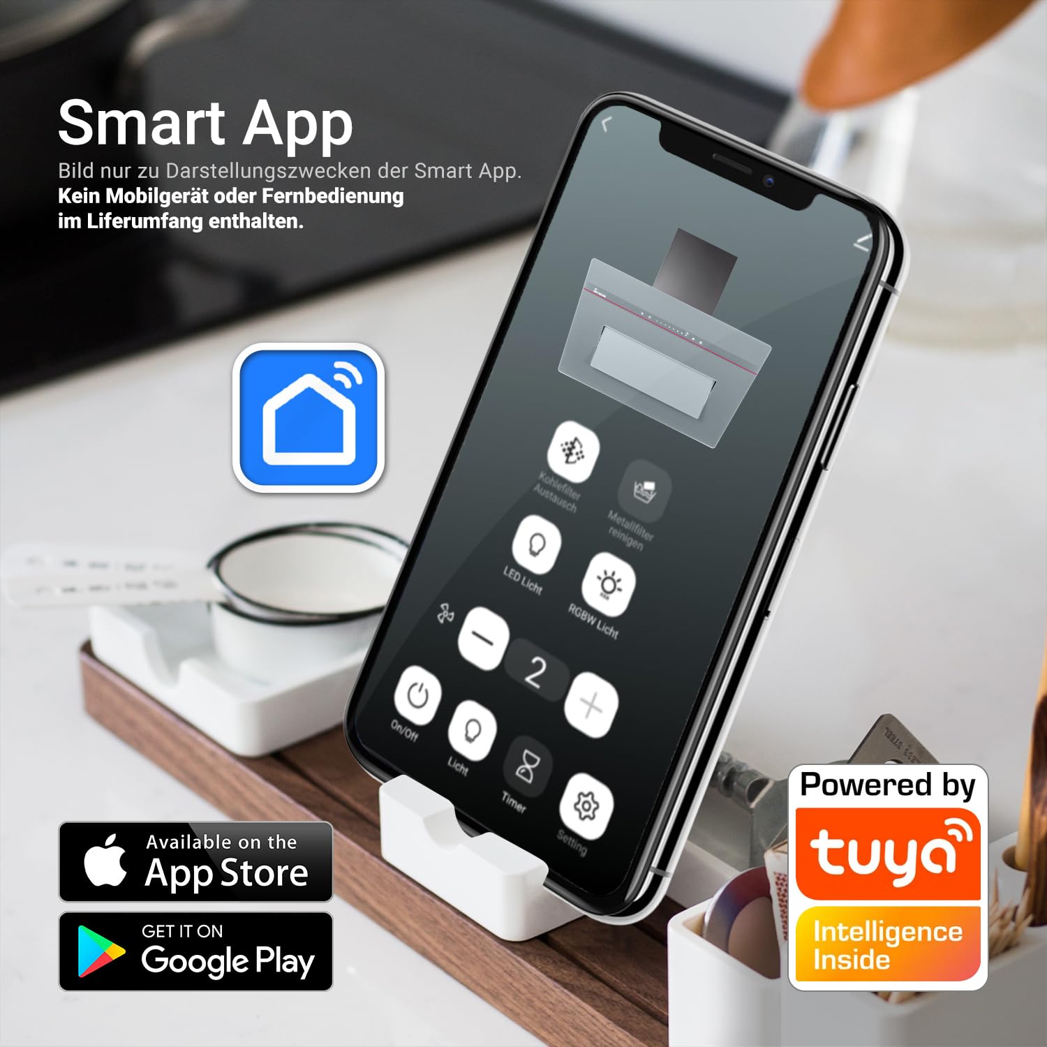 KKT KOLBE A+++ Campana extractora 60 cm 782 m³/h Uringang Cubierta de pared | Vidrio gris mate | Naloopautomatic | Smart WiFi App WLAN | SensorTouch | Iluminación LED RGBW | PLOOM6005G