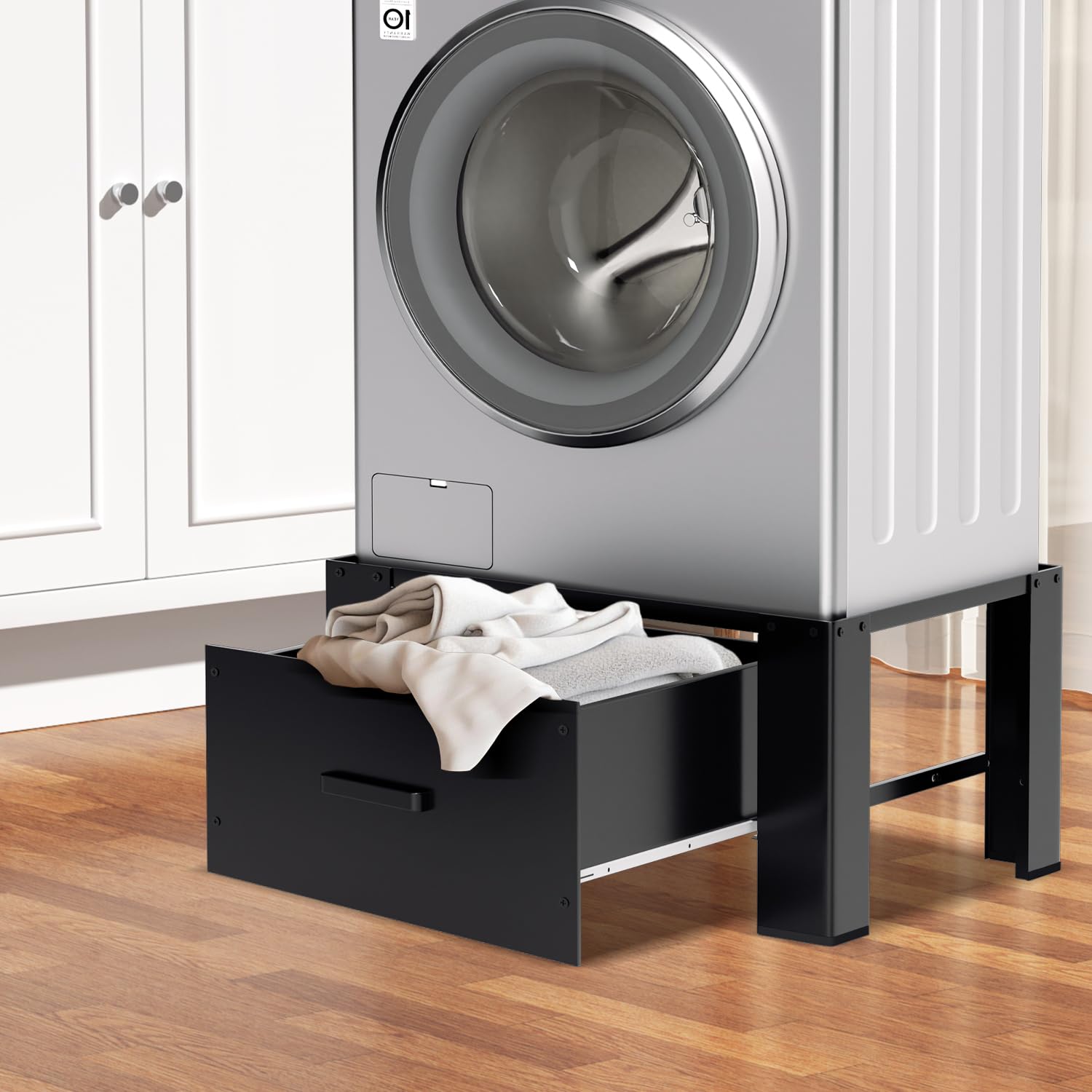 Herrselsam Armadietto per lavatrice con cassetto 63 x 54 x 32 cm - Podio per lavatrice e asciugatrice, con cassetto grande (44 x 48 x 18 cm) e cuscinetto in gomma per assorbire il rumore