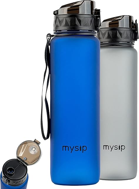 Mysip 1 Litre Sports Water Bottles with Markings-Leakproof Bottle with Cap-BPA Free Motivational Drinking Bottle for for Gym, School, Office & Travel - Cycle Water Bottle (BLUE)