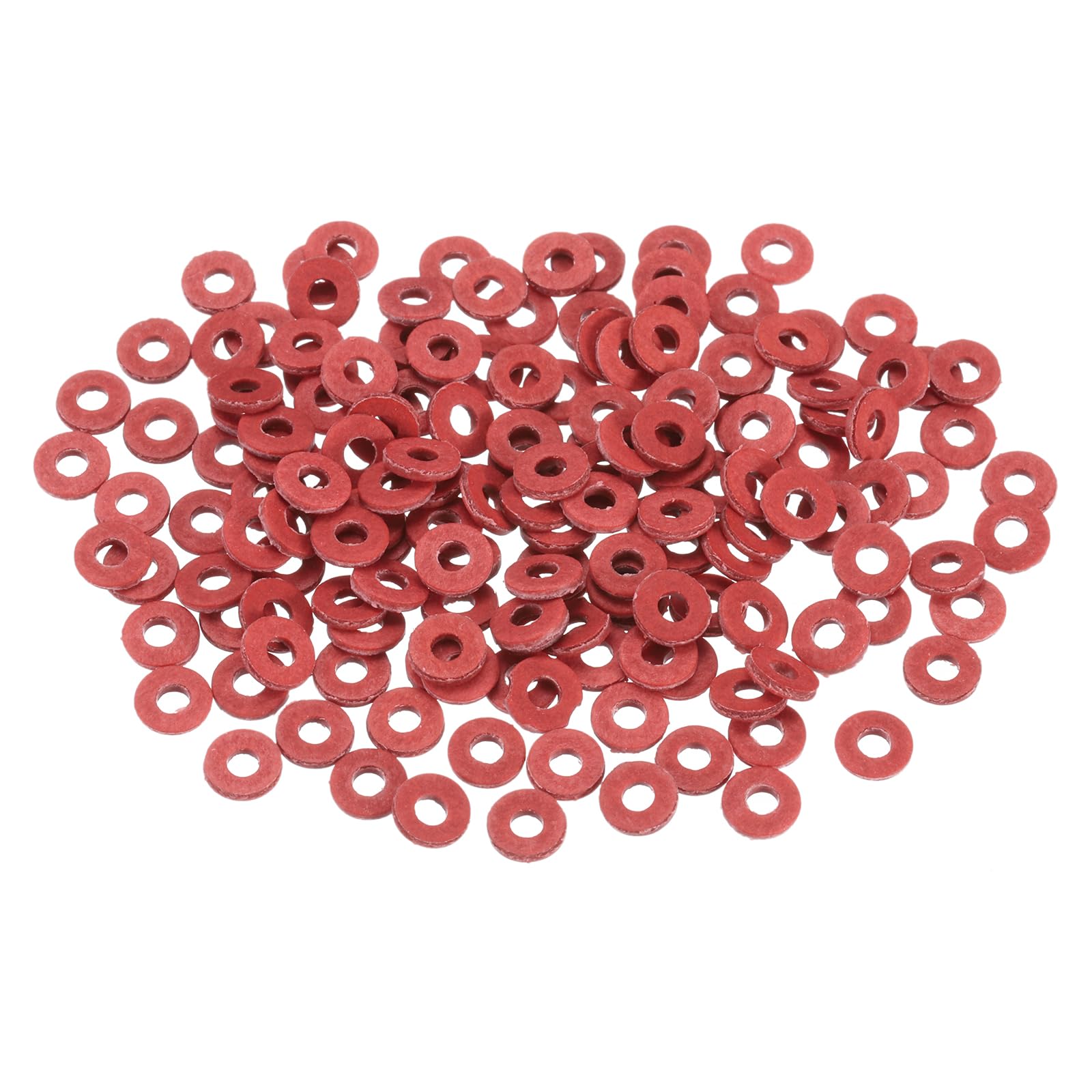 sourcing map 220 Pcs M2 Fiber Flat Washers, Insulation Plain Washer 2mm ID 4mm OD 0.5mm Thick Red Steel Paper Gaskets for Machinery Fastener Plumbing General Repair — image 1