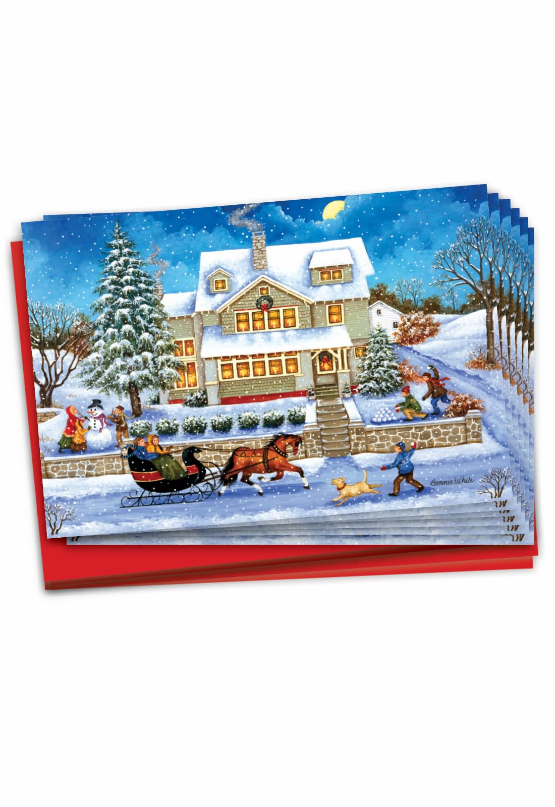 Mp5080 Jumbo carte de Noël : Old Town de Noël – G, avec vintage sur le thème des images d'un Noël Sleepy Town ; avec enveloppe Box Set of 12 Christmas Cards (C5080JXSG-B12)