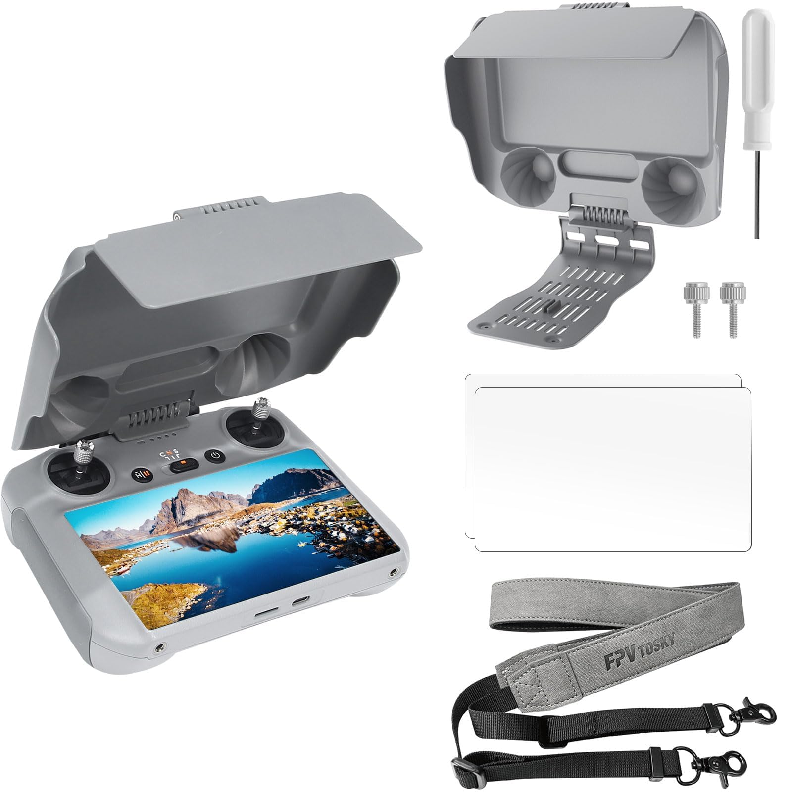 FPVtosky RC 2 Controller More Protector Kit for DJI Mini 4/5 Pro Accessories, 3-in-1 Kit includes RC 2 Sun Hood Cover