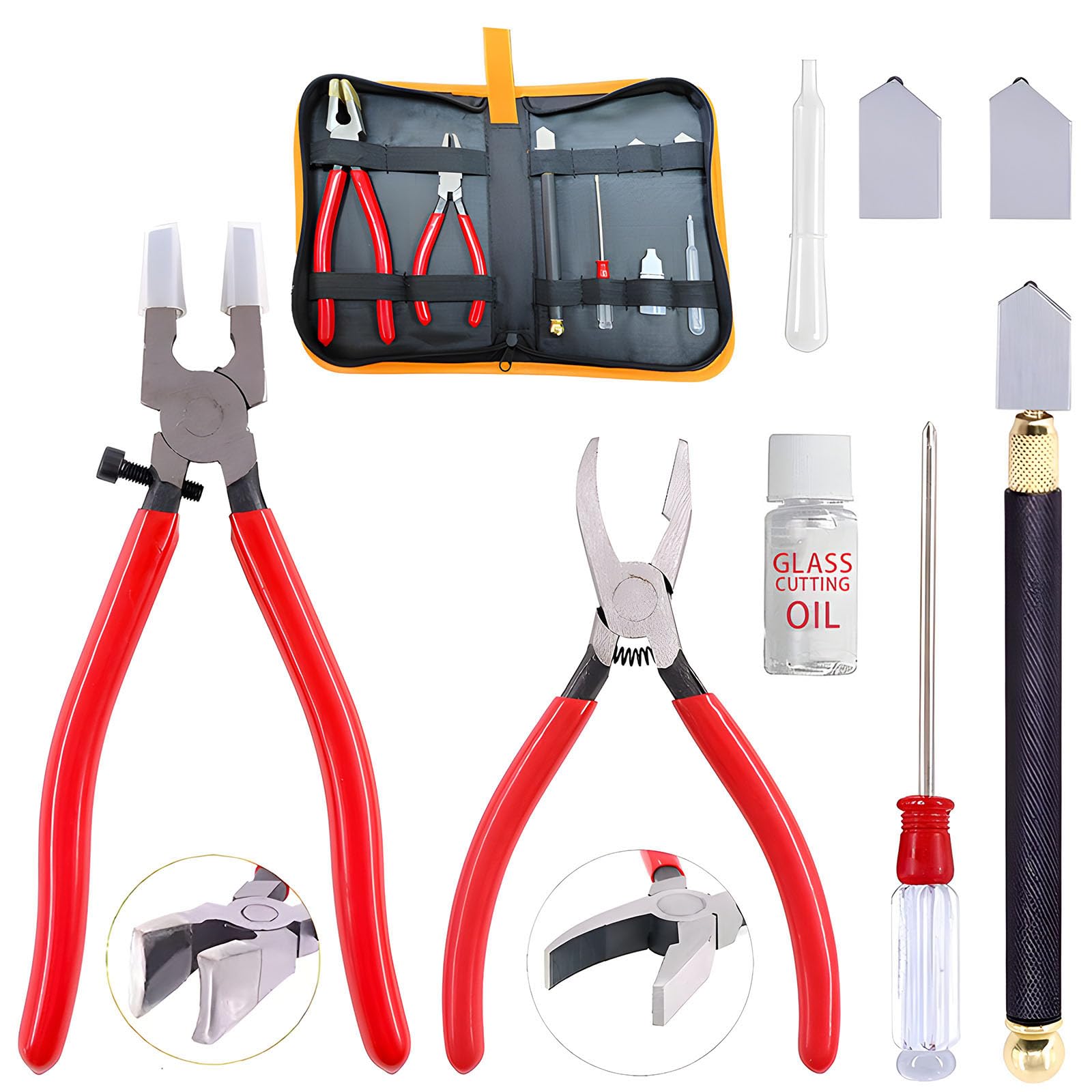 Glass Cutting Tool Set Kit,Premium Glass Running Breaking Pliers and Glass Cutter Kit, He…
