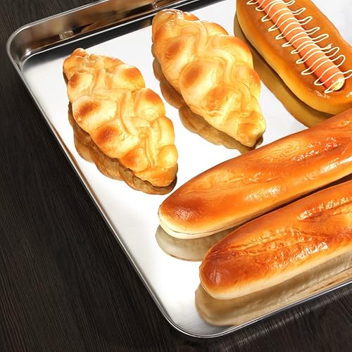 Vista 15 de Juego de 5 bandejas para hornear, de acero inoxidable, tamaño 10 x 8 x 1 pulgada, no tóxicas y saludables, libres de óxido y fáciles de limpiar