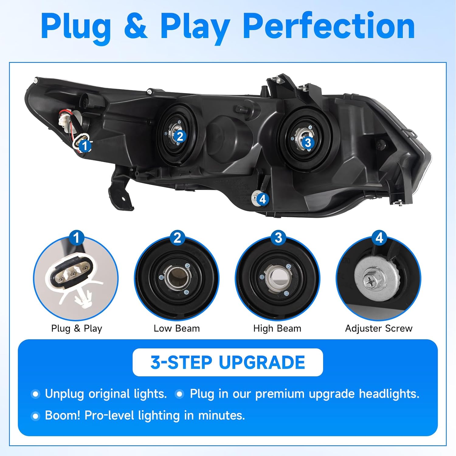 ELH LED Sequential DRL Headlight Assembly Fit For 2006-2011 Honda Civic 2-Door Coupe w/LED Day Running Light 2006 2007 2008 2009 2010 2011 06 07 08 09 10 11 Headlamp Driver and Passenger Side SEQ