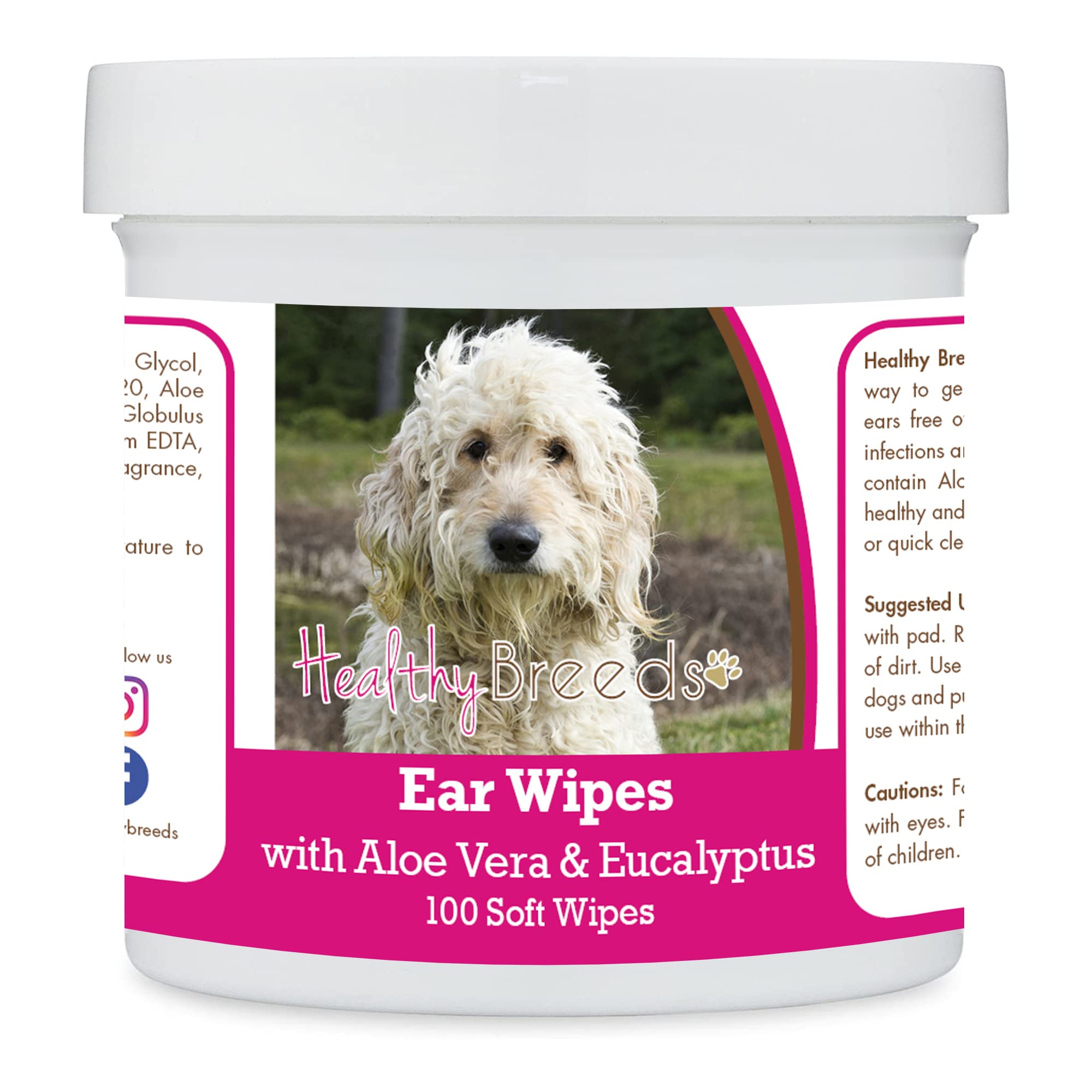 Healthy Breeds Goldendoodle, White, Ear Cleaning Wipes with Aloe &amp; Eucalyptus for Dogs 100 Count