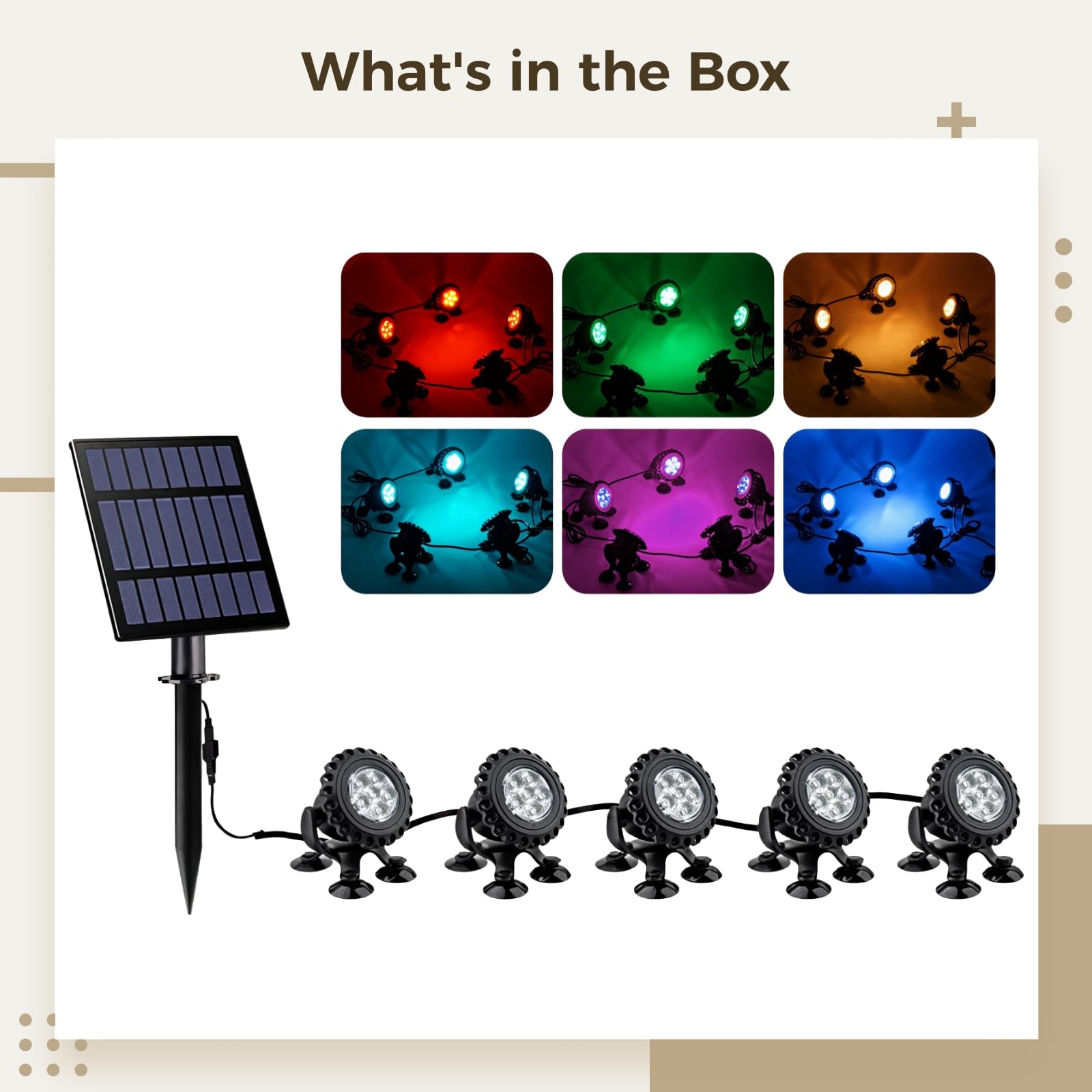 Luces de acuario, material ABS impermeable IP68, luces LED RGB sumergibles con energía solar que cambian, instalación de succión, bueno para peceras y fuentes
