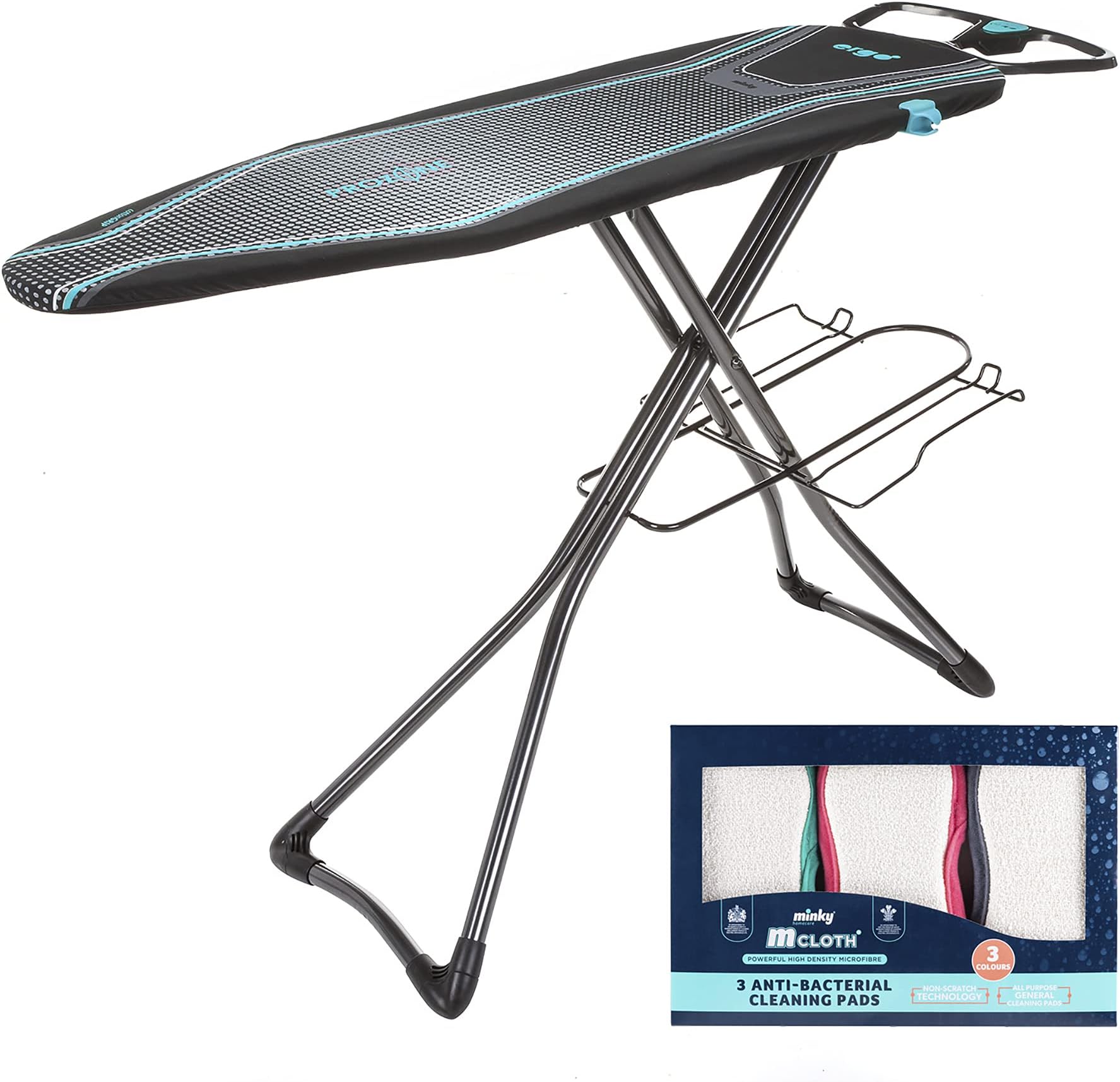 Ergo Plus Ironing Board w/ 3 Pack M Cloth Pad Bundle
