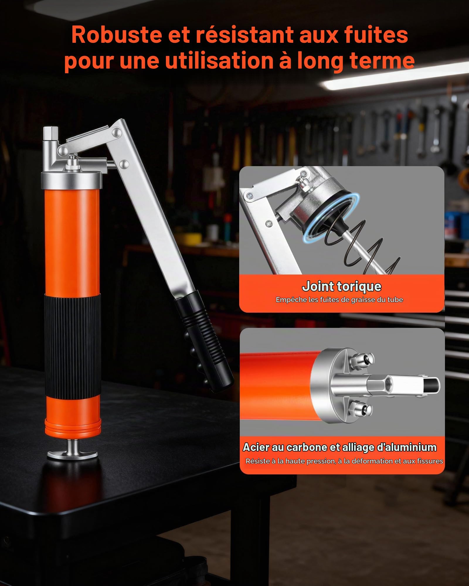 VEVOR Pistolet à Graisse Manuel 689 Bar Pistolet Graisseur à Levier à Une Main Capacité 0,4 L pour Machines Automobiles Agricoles Industrielles, Flexible 45,7 cm Tube Extension Rigide 1 Buse Pointue