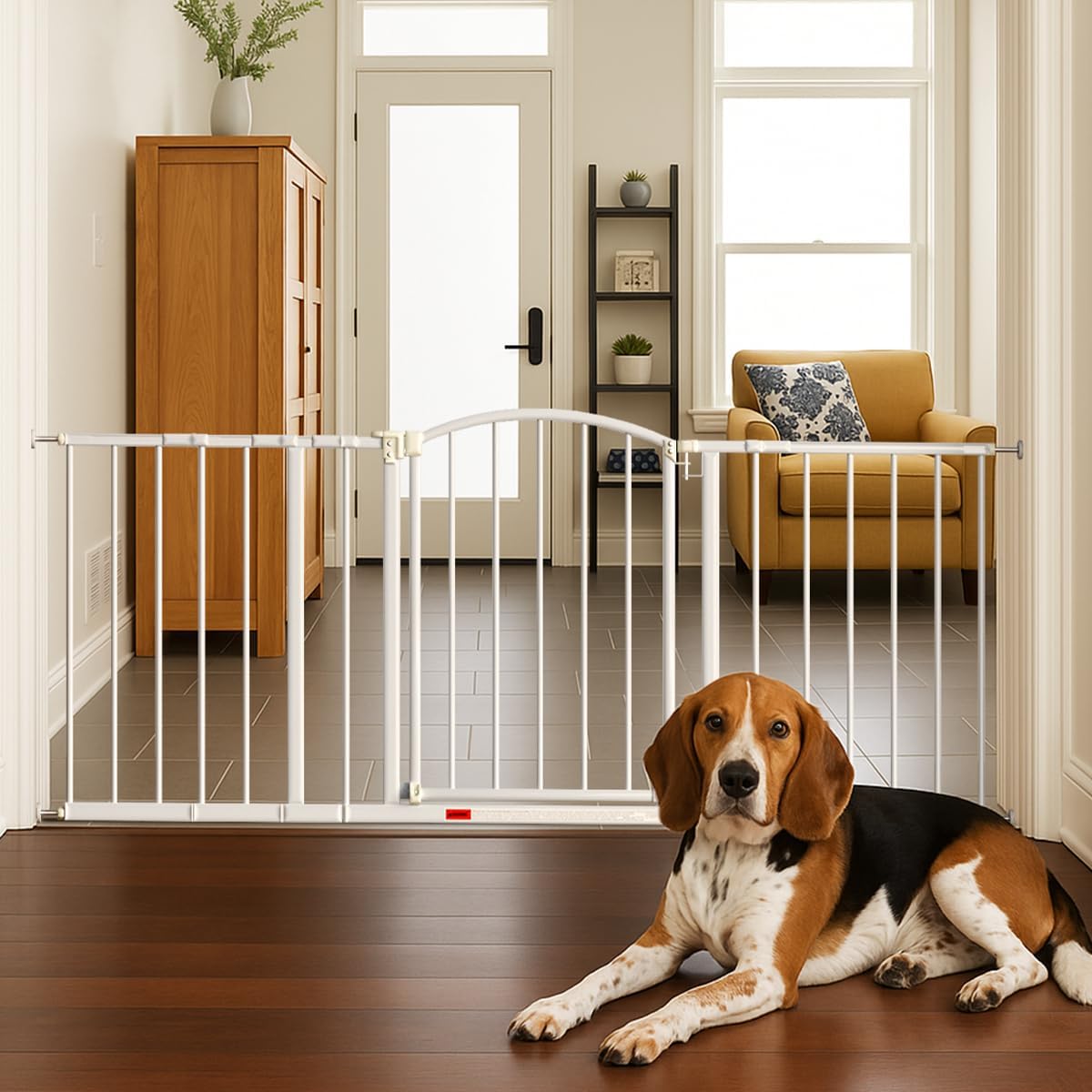 Baby Gate for Stairs, 28"-51.5" Adjustable Width, 27" Height, Dog Gate for Doorways with Pressure & Wall Mount Kits, Baby Safety Gate for Stairs, Doorways, and Indoor Use (White) white | 28"-51.5"x27"A