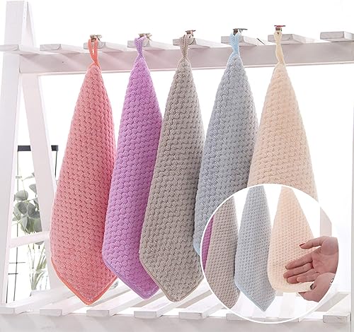 Vista 2 de Toallas pequeñas con lazo para colgar, toallas de secado a mano para cocina y baño, superabsorbentes, suaves, lavables a máquina, toalla de secado