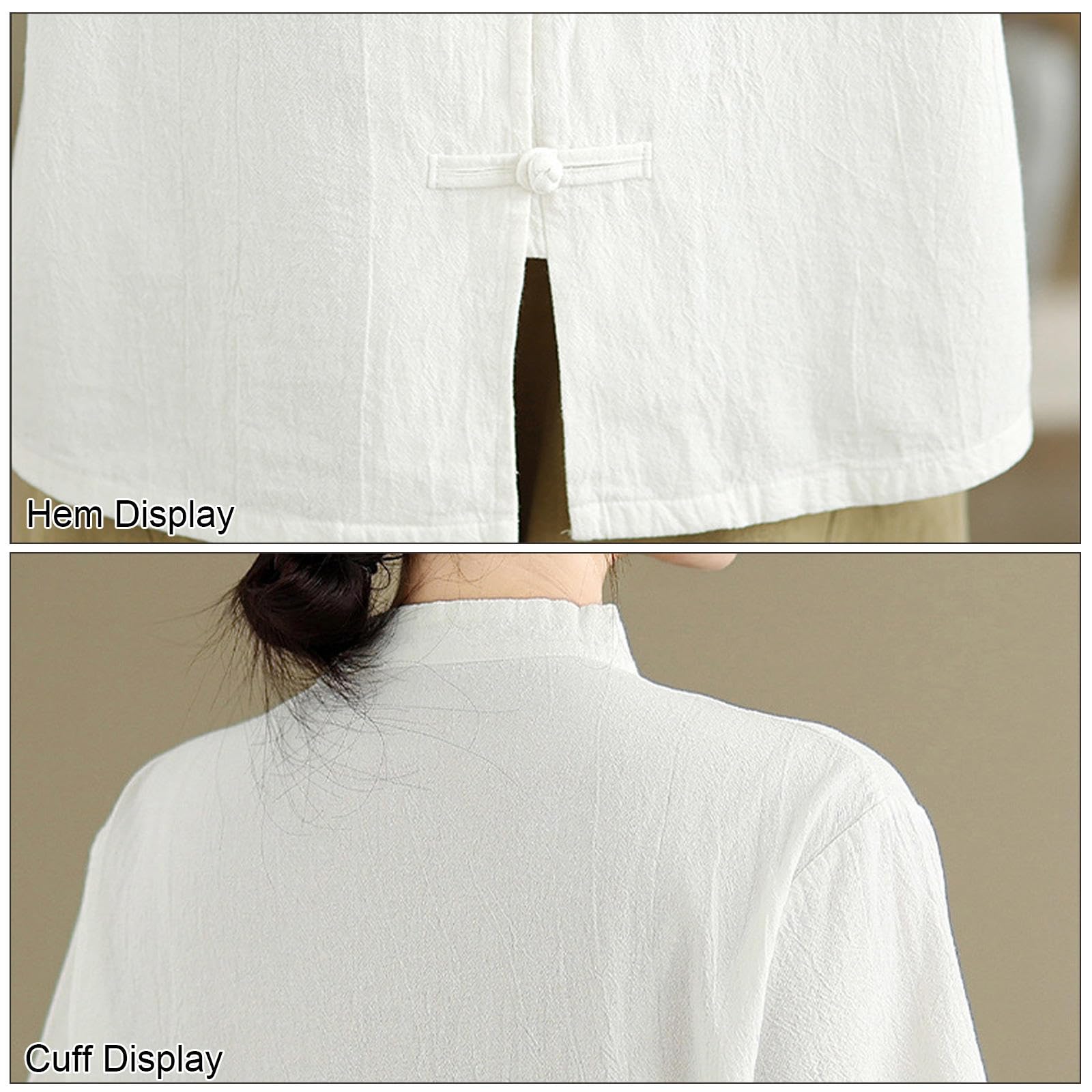 Tai Chi Uniform Damen Kung Fu Anzug Baumwolle und Leinen Kampfkunst Kleidung Mittellange Ärmel Zen Meditation,White-L