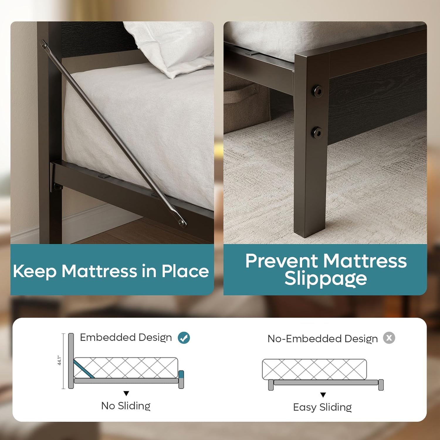 Bestier Full Bed Frame with Storage Headboard and Charging Station, Black Platform Bed Frame with LED Light, Non-Slip Metal Bed Frame, Noise-Free, Easy Assembly - Image 5