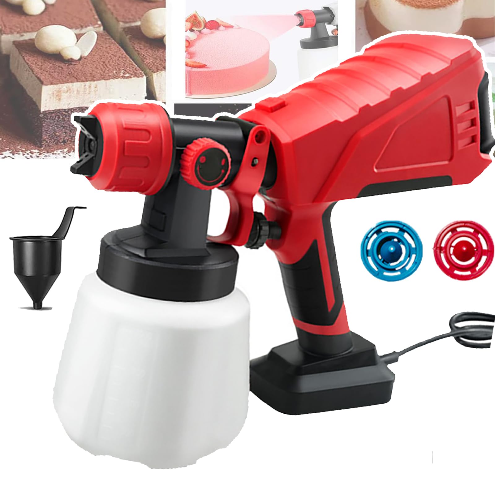 LNNLOO 600W Velvet Spray for Cake, Chocolate Spray Gun(with 2 Nozzle), 3 Spray Modes, Adjustable Flow/Saving Time Materials, Removable/Easy to Clean, For Cake Decoration,Red