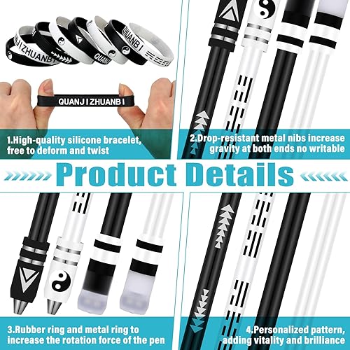 Miniatura 3 de Geyee 4 bolígrafos giratorios con 8 pulseras de silicona con dedos de metal para juegos, 8.5 pulgadas, bolígrafo giratorio antideslizante para