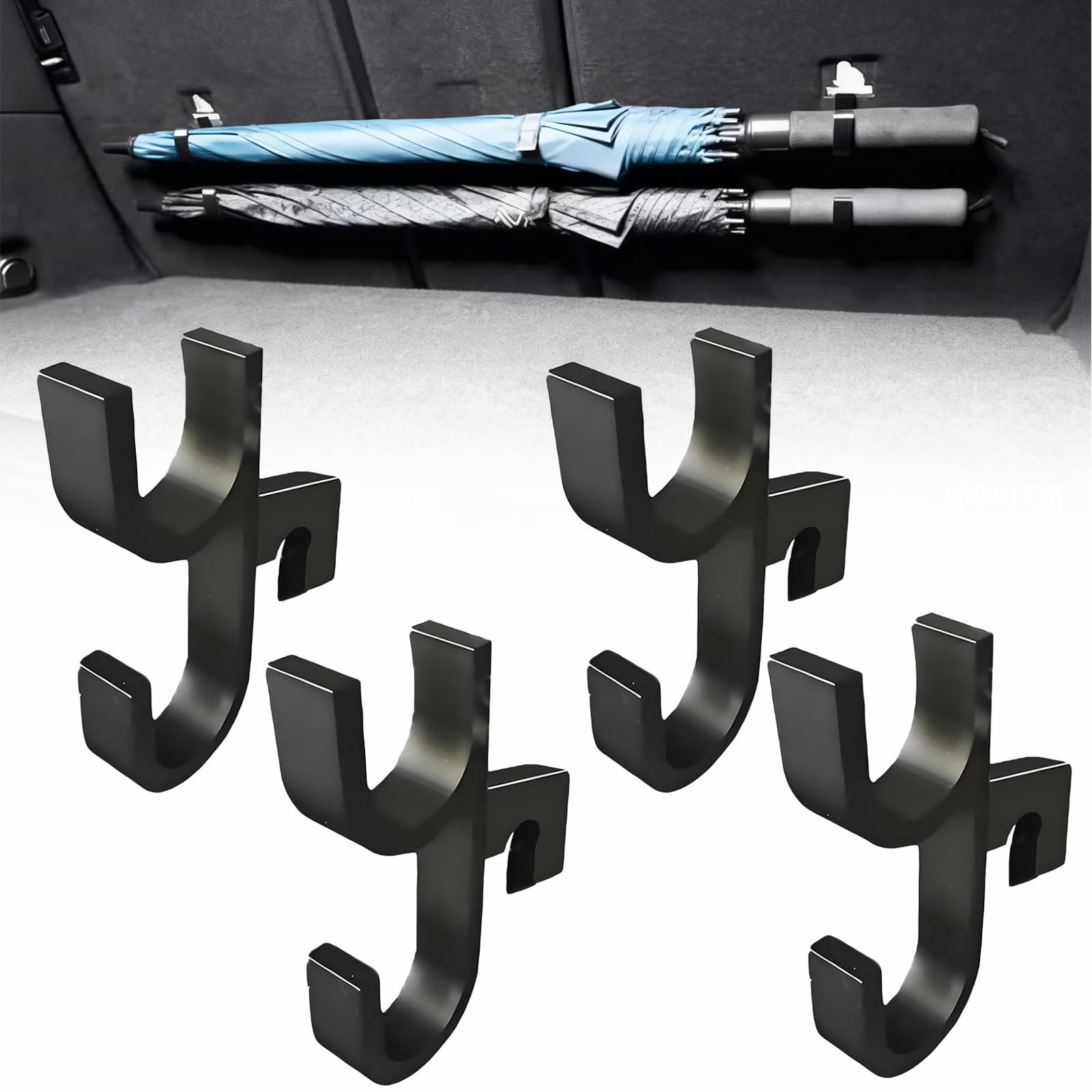XUDUOO 4 Stück Auto Regenschirm Halter, Regenschirmhalter Auto Kofferraum, Auto Regenschirmhaken, Auto Organizer Hangers und Multifunktionaler Aufbewahrung Zubehör für LKW, SUVs & PKW