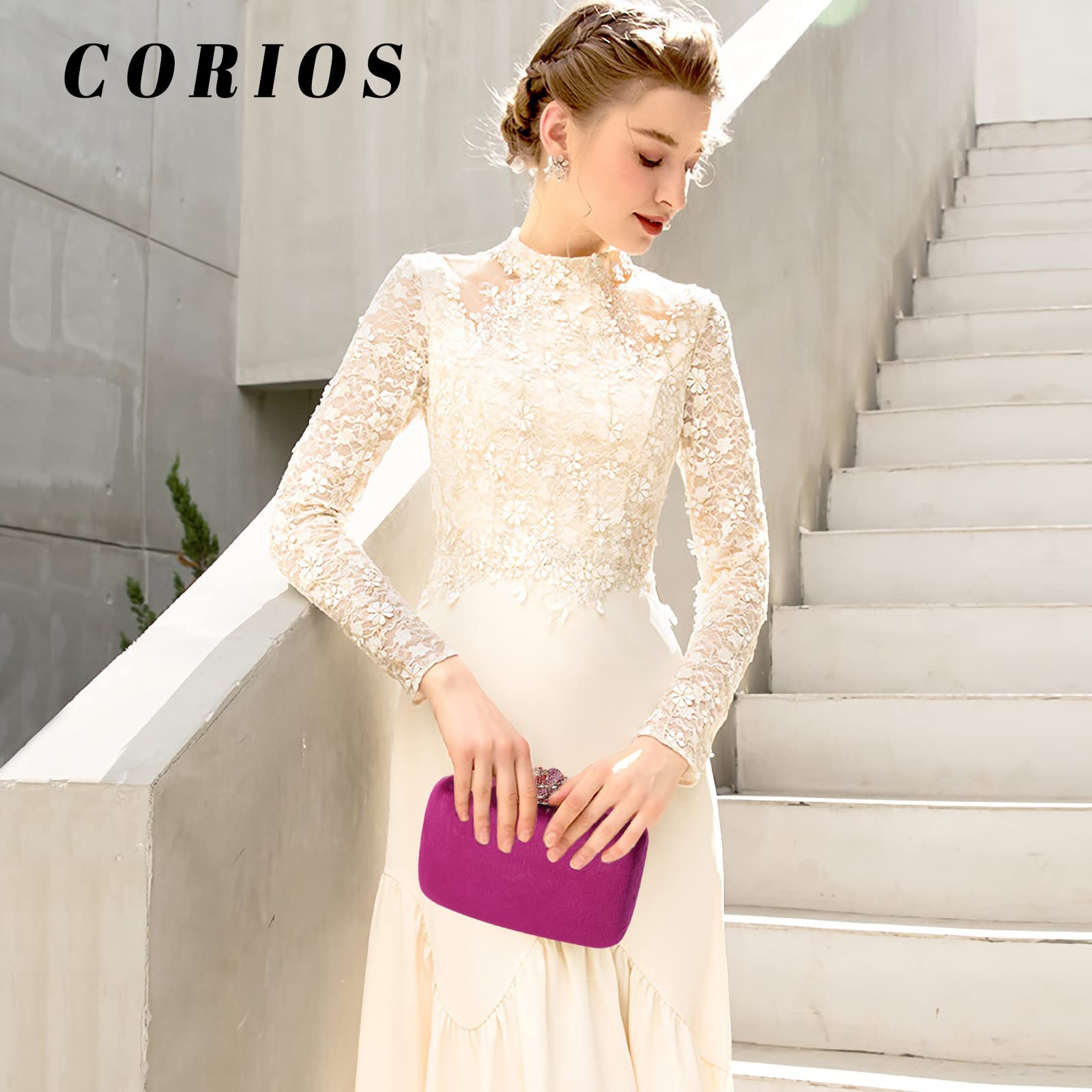 CORIOS Pochette Clutch Donna Velluto Borsetta da Sera Pochette Piccolo con Catena Borsa a Spalla Borsa Sposa Borse Messenger Elegante Borsa a Tracolla per Cocktail Festa Ballo Cerimonia Viola