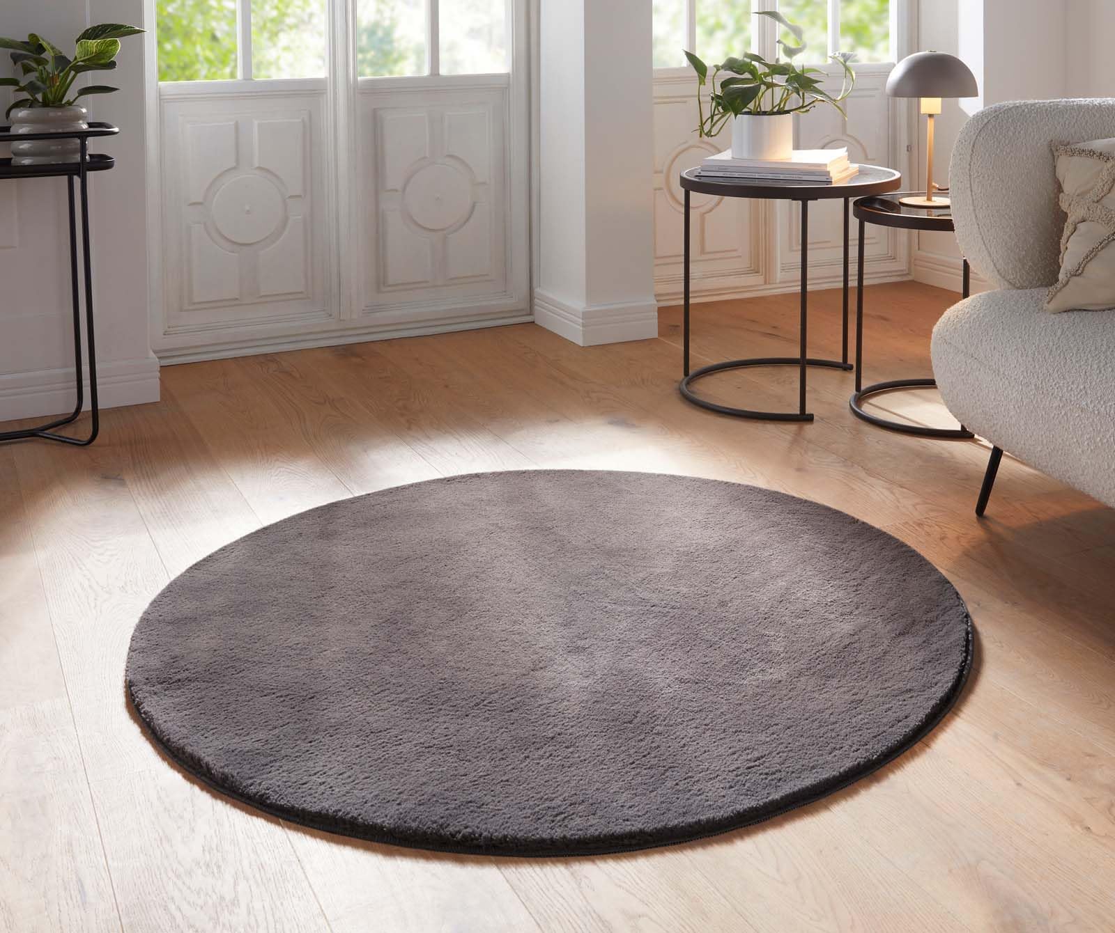 Taracarpet Supersoft kurzflor Teppich Fiona Wohnzimmer Schlafzimmer Kinderzimmer Flur Läufer waschbar rutschfest Uni New Anthrazit 200 cm rund