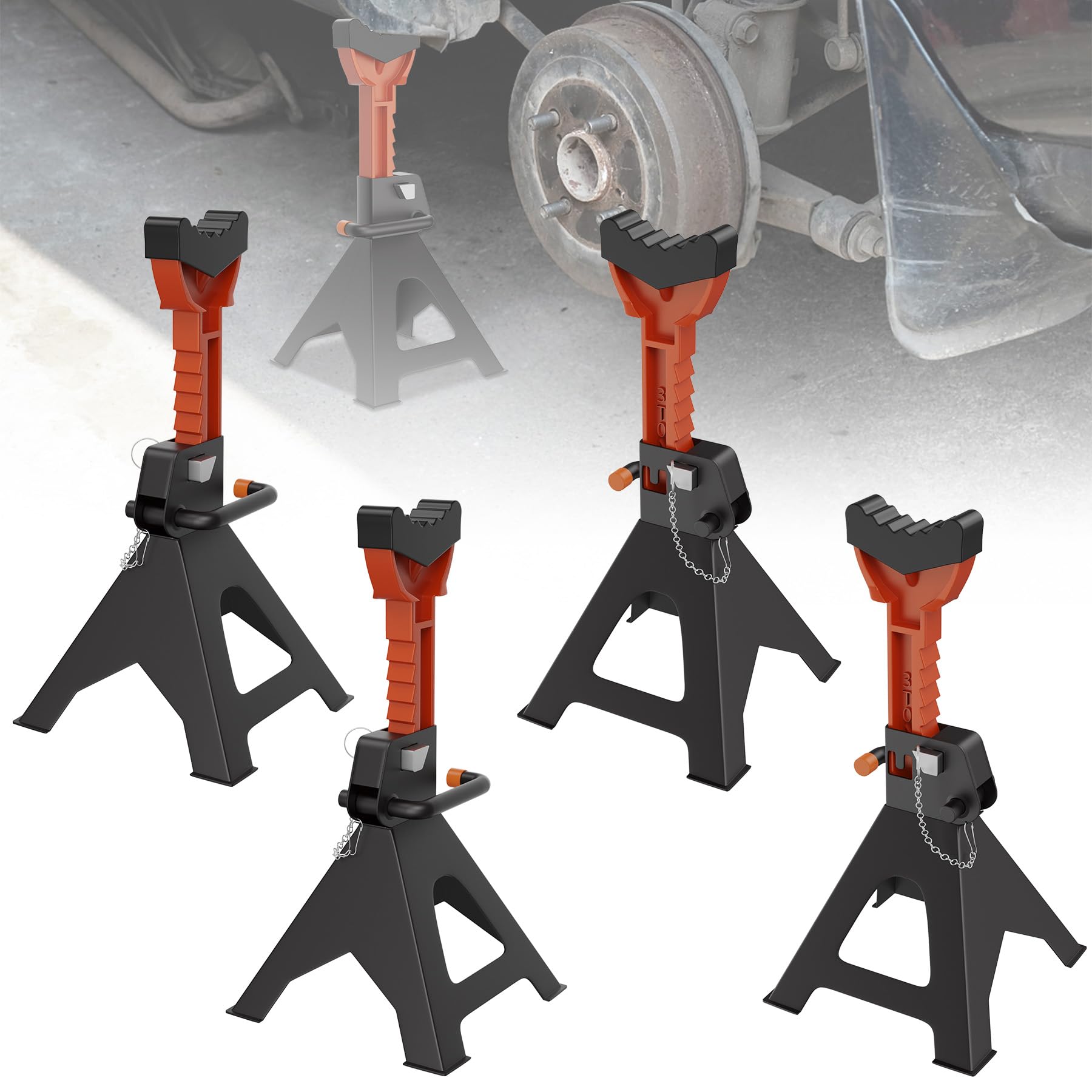 UISEBRT Unterstellböcke Höhenverstellbar 28-42 cm, Profi Reifenwechsel Abstellbock, 3 T Tragkraft, Stützbock Ständer mit Sicherungssplint und Gummiauflagen, für PKW, LKW und Wohnmobile, 4 Stück
