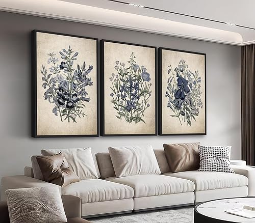 Arte de pared botánico enmarcado grande Decoración floral de pared de Jane Loudon de 24 x 36 pulgadas, juego de 3 impresiones de pintura de flores