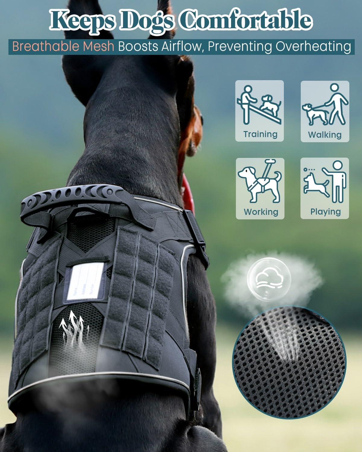 Arnés de perro de servicio para perros pequeños y medianos, hebillas de metal completo, arnés de chaleco negro resistente para caminar, senderismo, entrenamiento