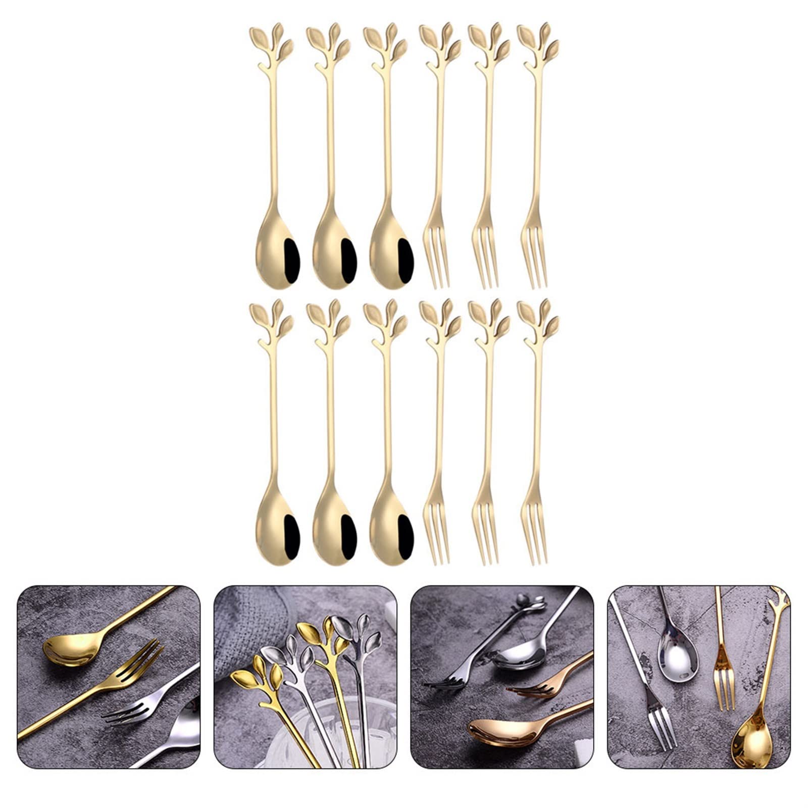 Cucharas de café, Tenedores, cucharas de Postre, Tenedores, Juego de Frutas, café, té, Aperitivos, ensaladas, Cubiertos de Acero Inoxidable, Utensilios para Servir c，Silver