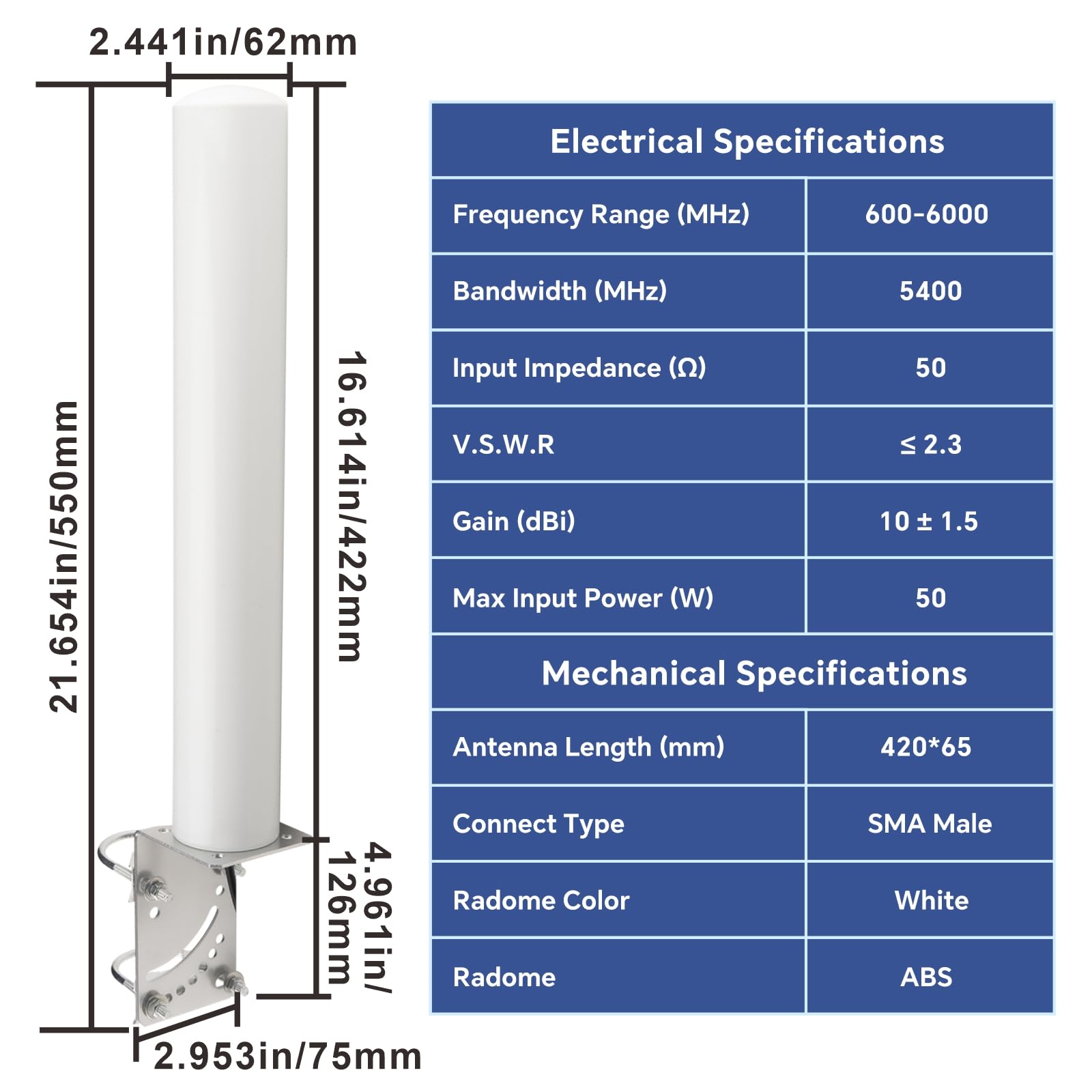 Antenna 5G 4G LTE ad alto guadagno 600-6000 Mhz omnidirezionale antenna esterna 10dBi SMA maschio B-LMR200 cavo 5 m con adattatore SMA a TS9 e cavo RG316 per AT&T, Verizon, T-Mobile