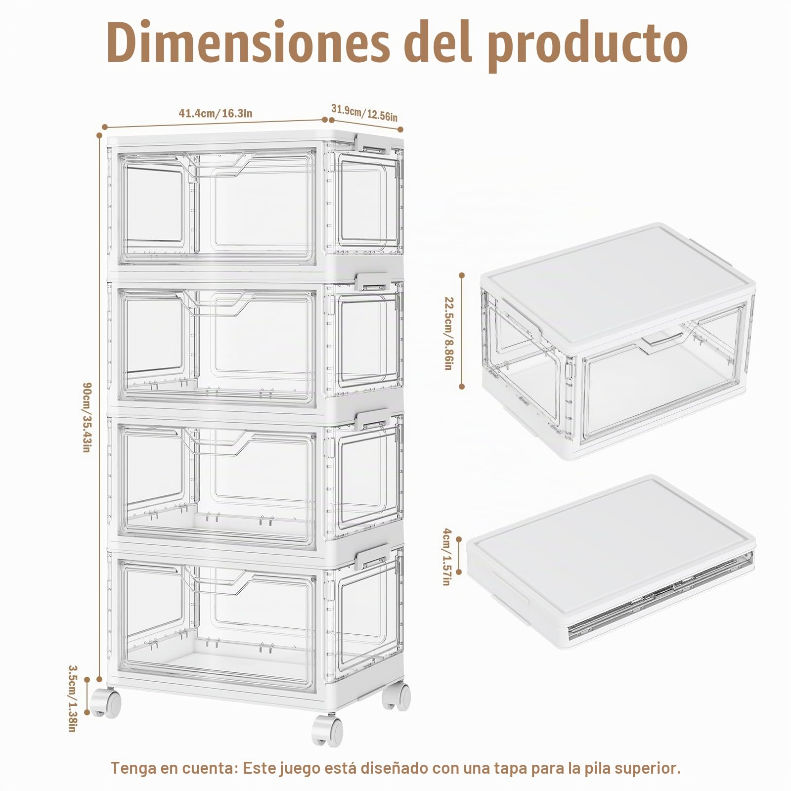 Cajas de almacenamiento con tapa, cajas de plástico apilables transparentes, grandes organizadores para dormitorio, sala de estar, baño