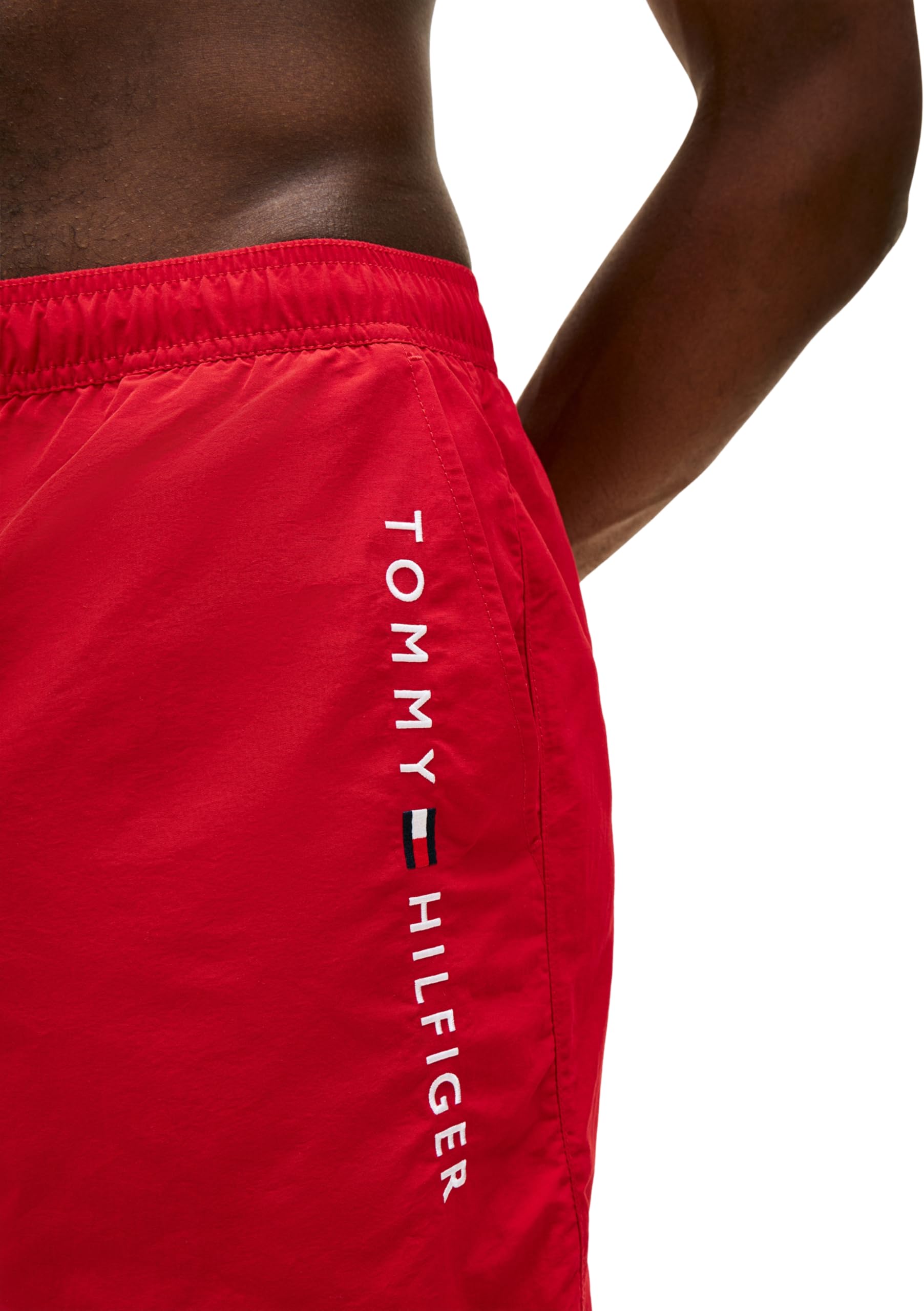 Tommy Hilfiger Męskie średnie kieszenie zapinane na zamek ze sznurkiem UM0UM03748 kąpielówki, czerwony (średni czerwony), M