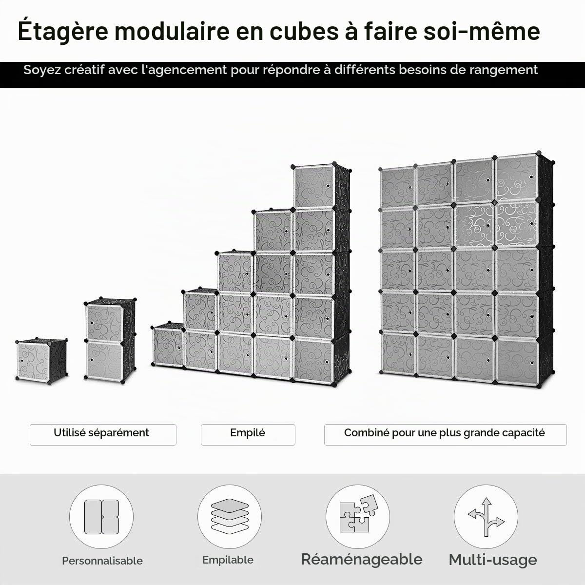 GOPLUS Armoire Penderie Portable, Étagère de Rangement Modulable en Plastique, Bricolées & Empilables avec Portes, Crochets, Dispositif Anti-Renversement pour Chambre (20 Cubes)