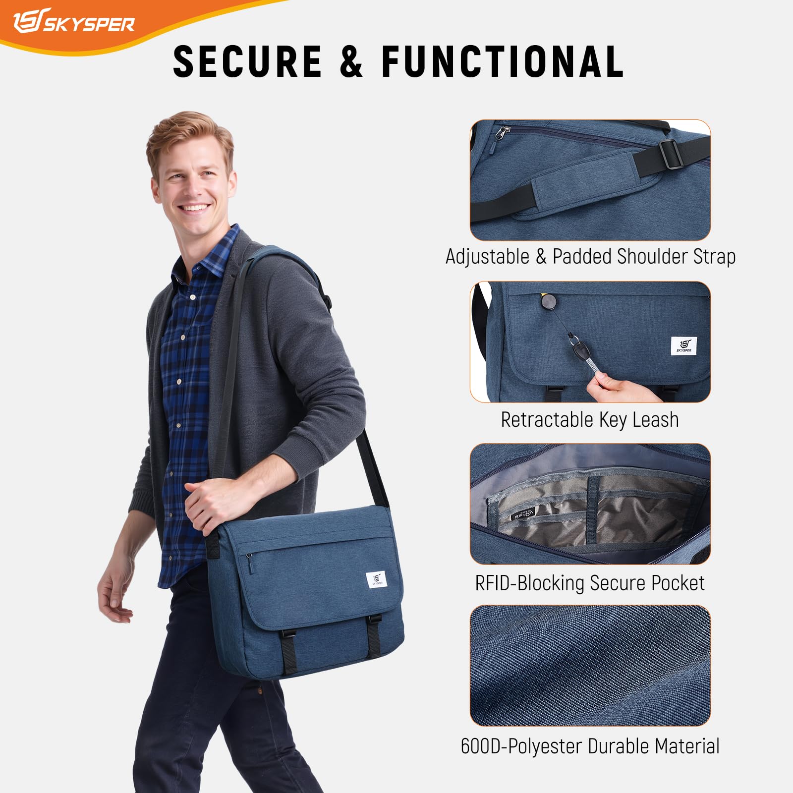 SKYSPER URBANX15 Borsa a tracolla per laptop 15.6" - Messenger bag antirubino grande uomo donna, lavoro e scuola