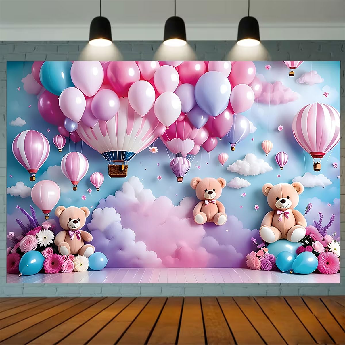 Dreamy Pink One Year Old Birthday Backdrop Sweet Baby Girl 1st Bday Background Floral Balloon - View #9