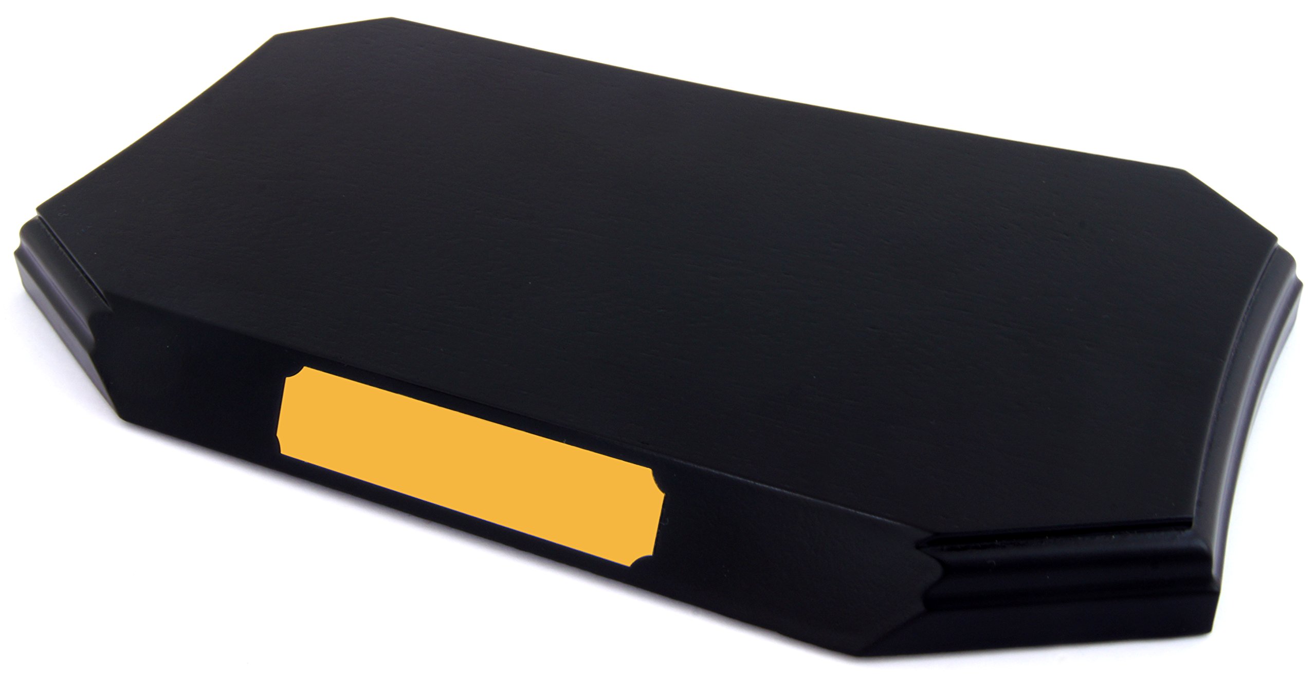 BabyRice Black Curved Large Plinth Display Wooden Stand Base 8x4 with a BLANK Long Gold Plaque 15x90mm